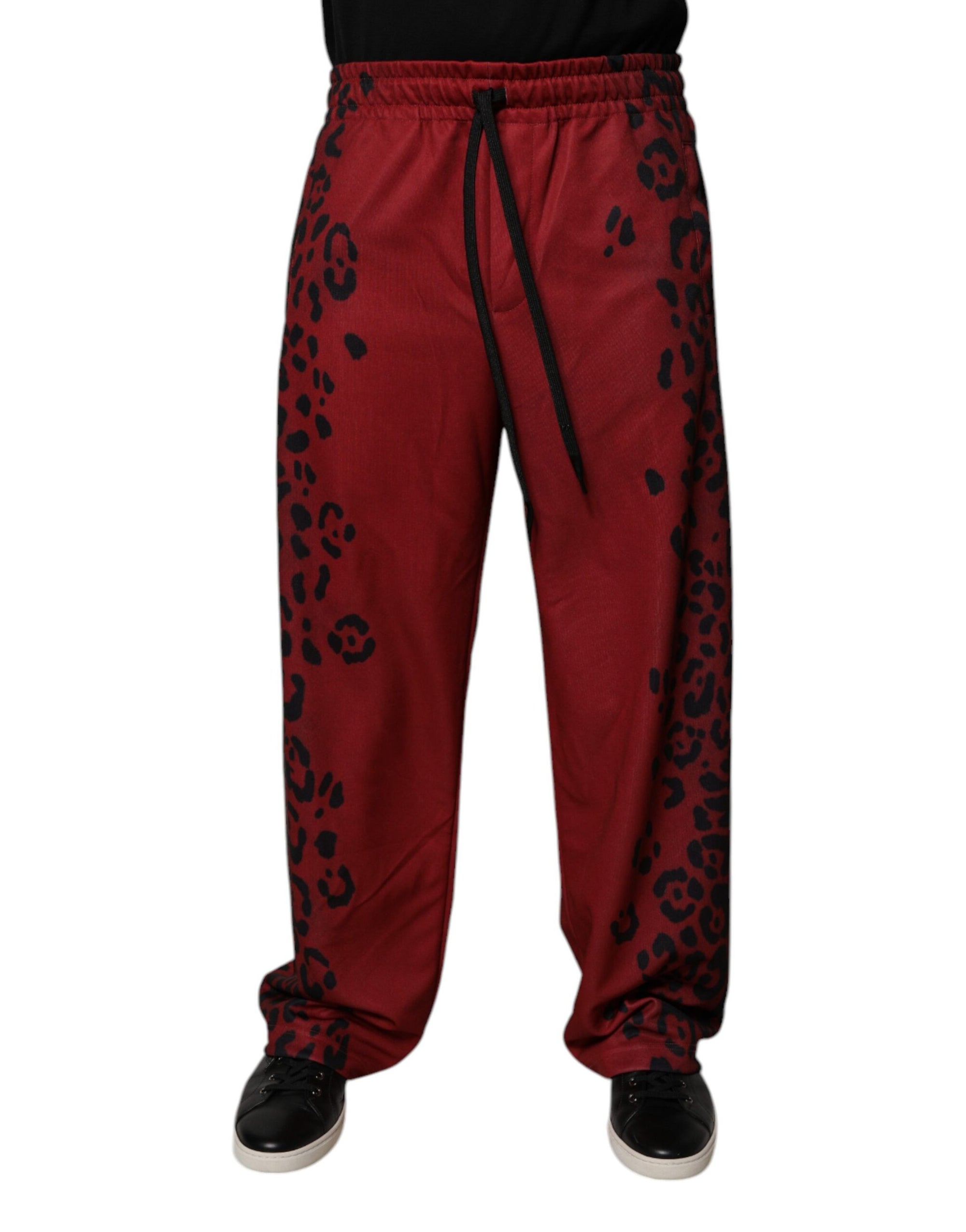 Dolce &amp; Gabbana Red Leopard Print Polyester Men Jogger Pants