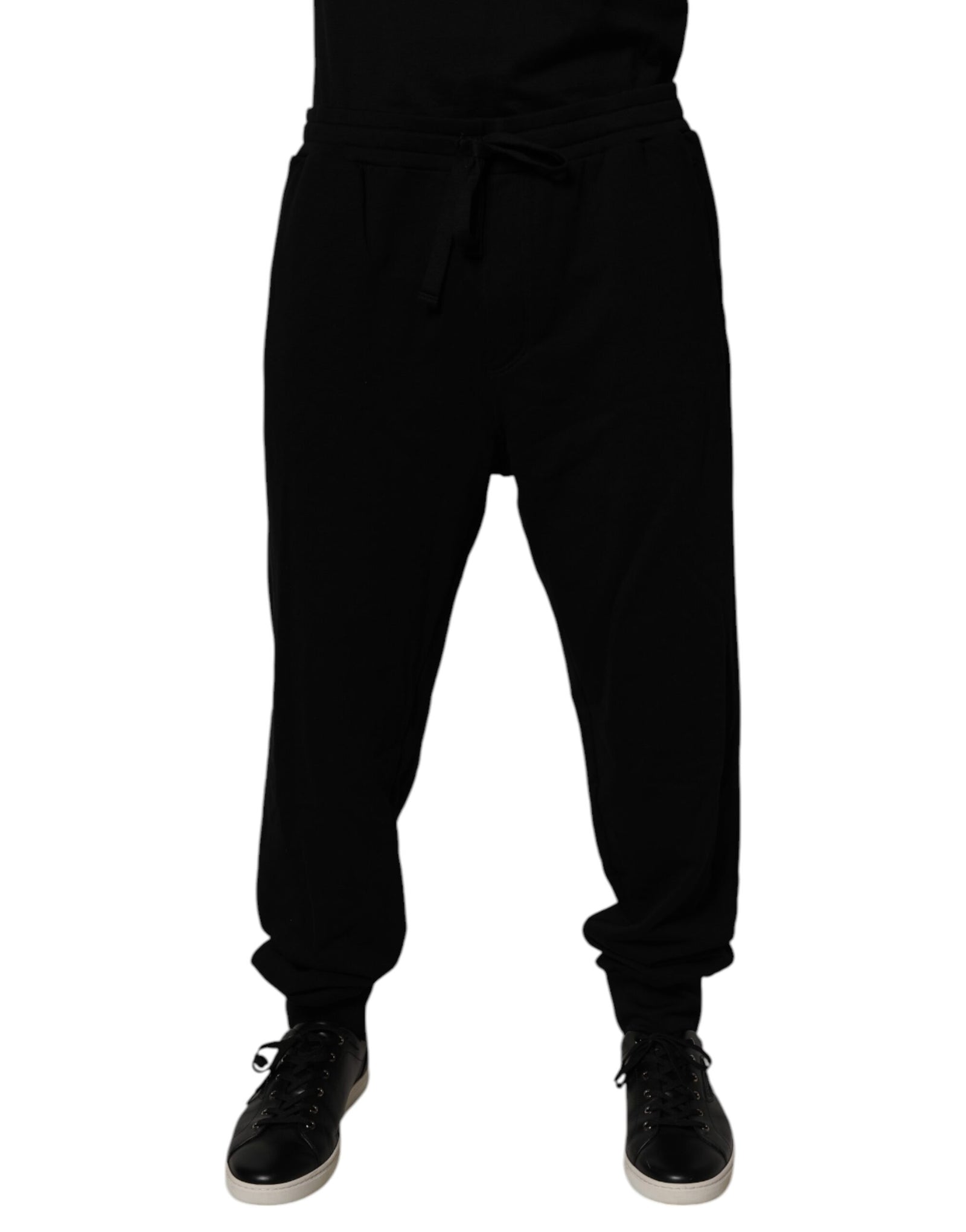 Dolce &amp; Gabbana Black Cotton Crown Logo Jogger Pants