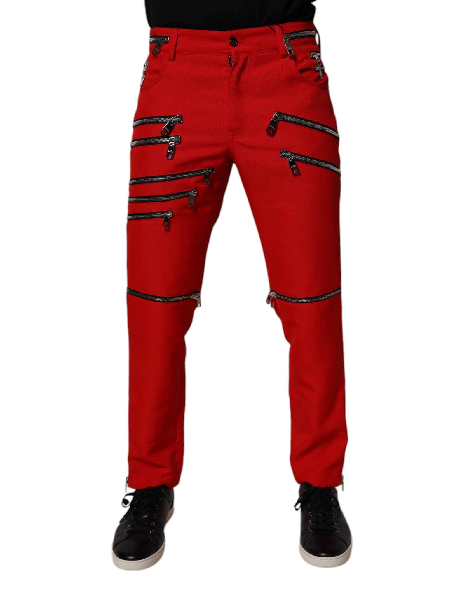 Dolce &amp; Gabbana Red Zipper Embellished Straight Pants