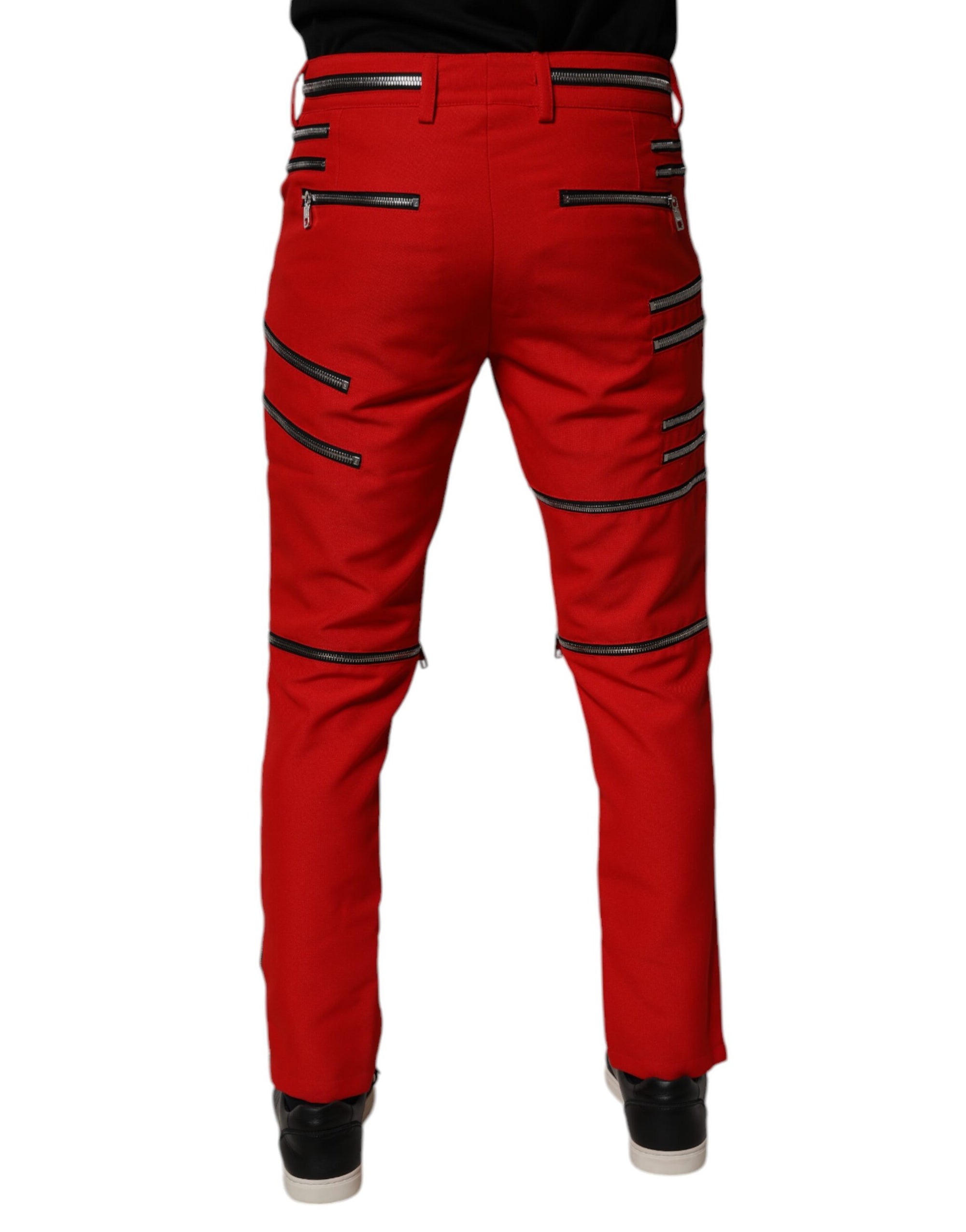 Dolce &amp; Gabbana Red Zipper Embellished Straight Pants