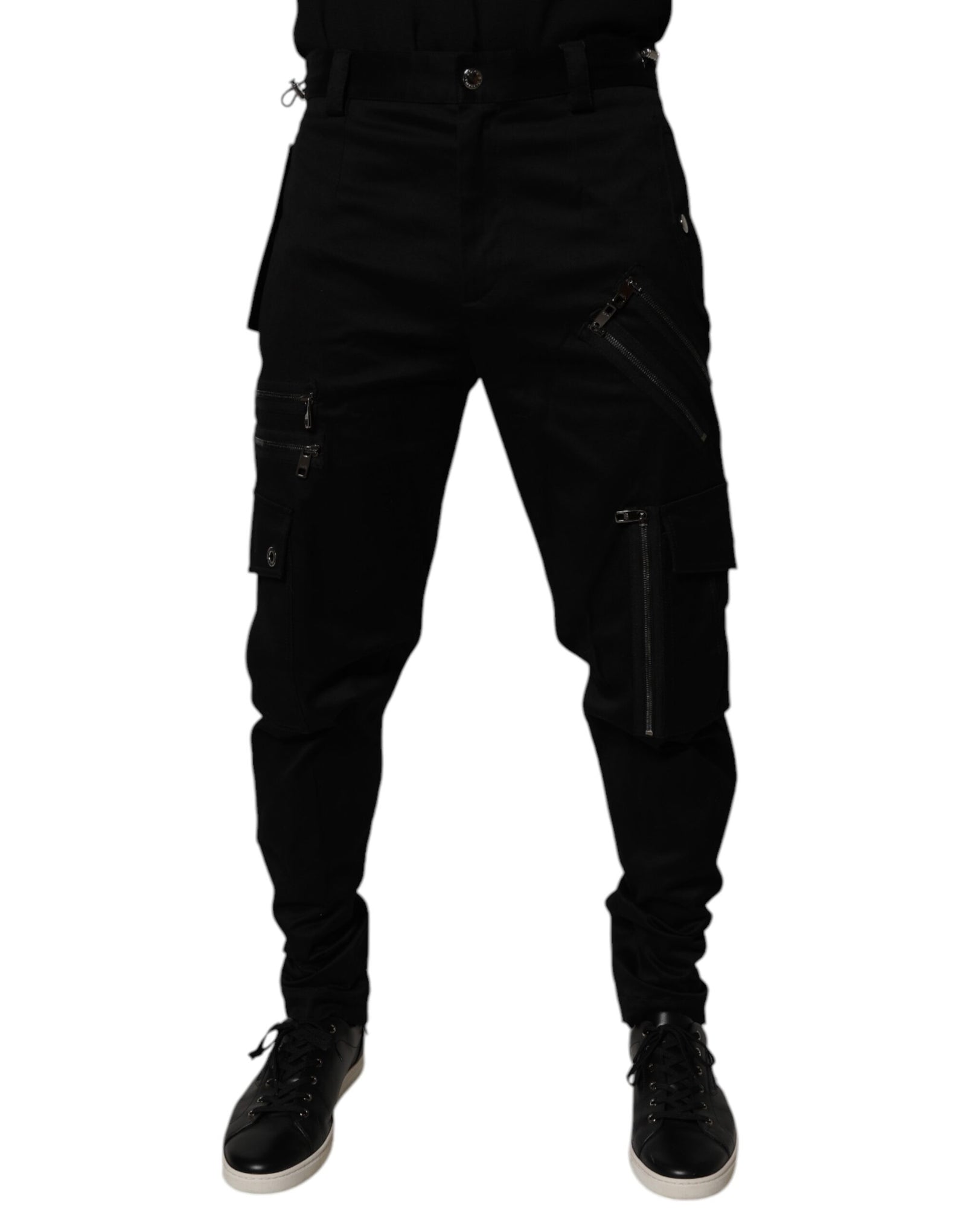 Dolce &amp; Gabbana Black Cotton Cargo Tapered Pants
