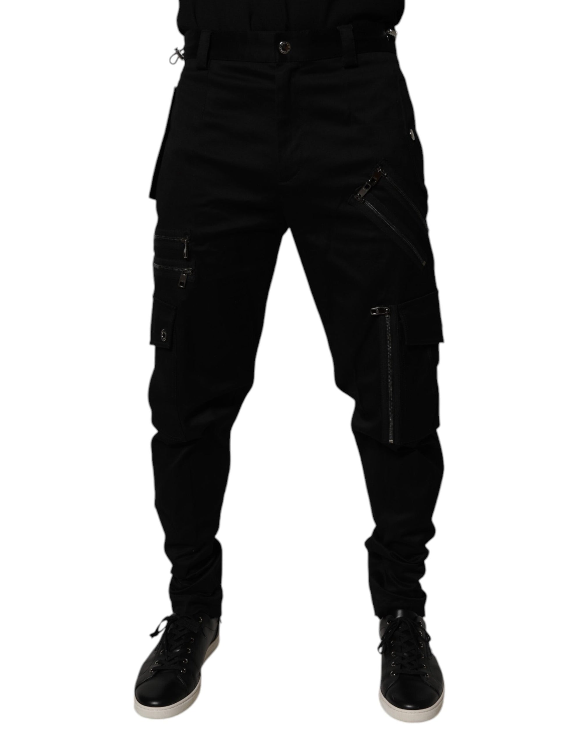 Dolce &amp; Gabbana Black Cotton Cargo Tapered Pants