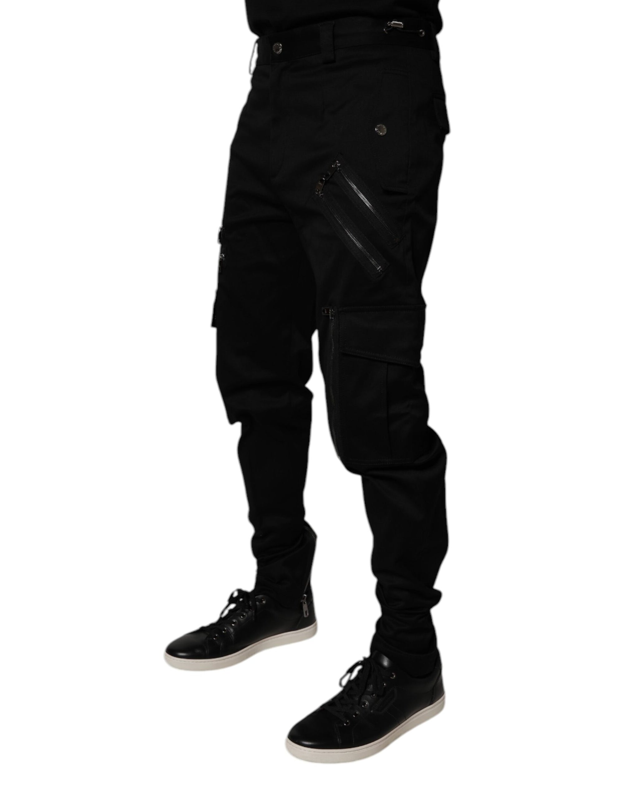 Dolce &amp; Gabbana Black Cotton Cargo Tapered Pants