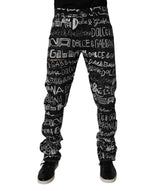 Dolce &amp; Gabbana Black Cotton Logo Print Straight Denim Jeans