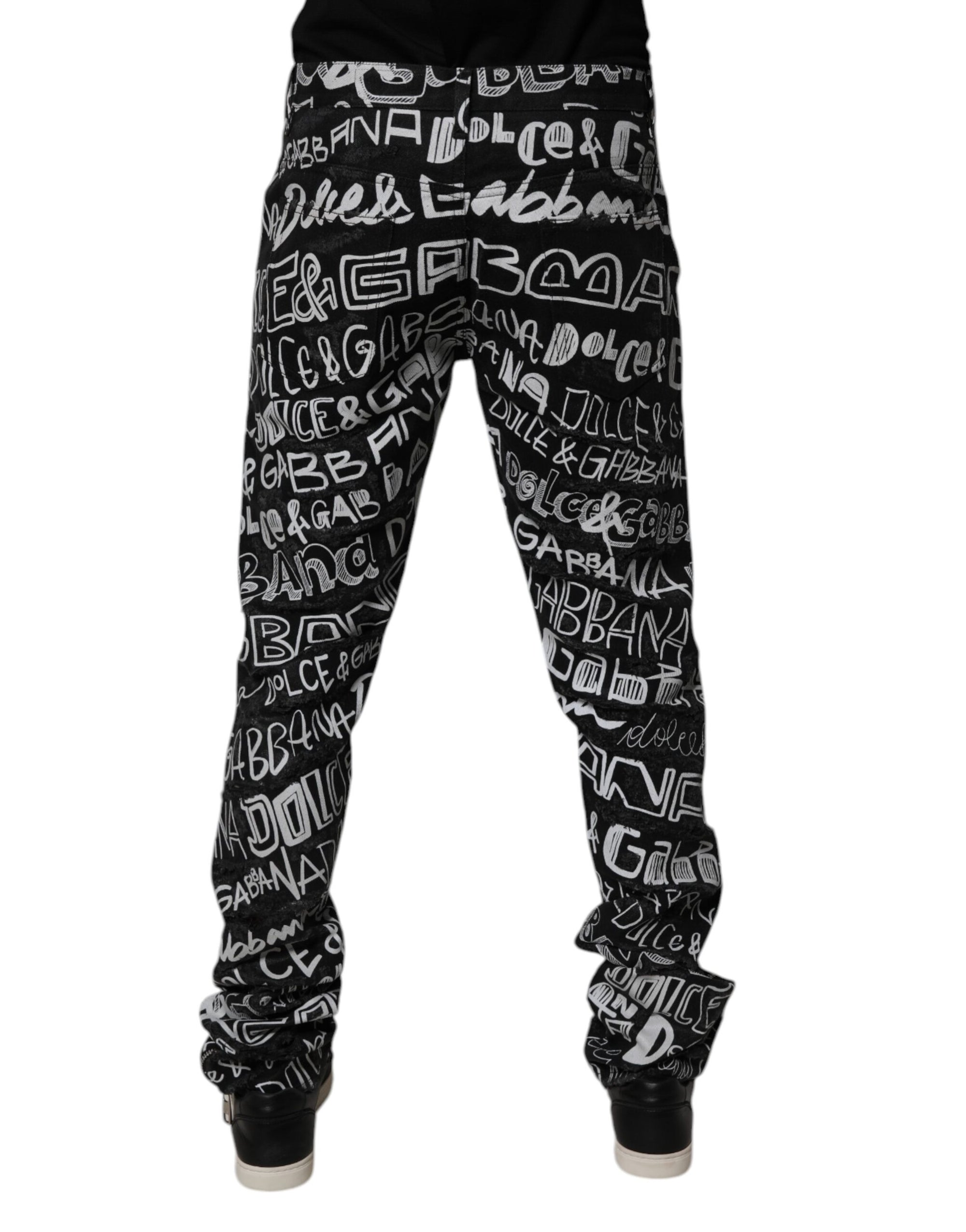 Dolce &amp; Gabbana Black Cotton Logo Print Straight Denim Jeans