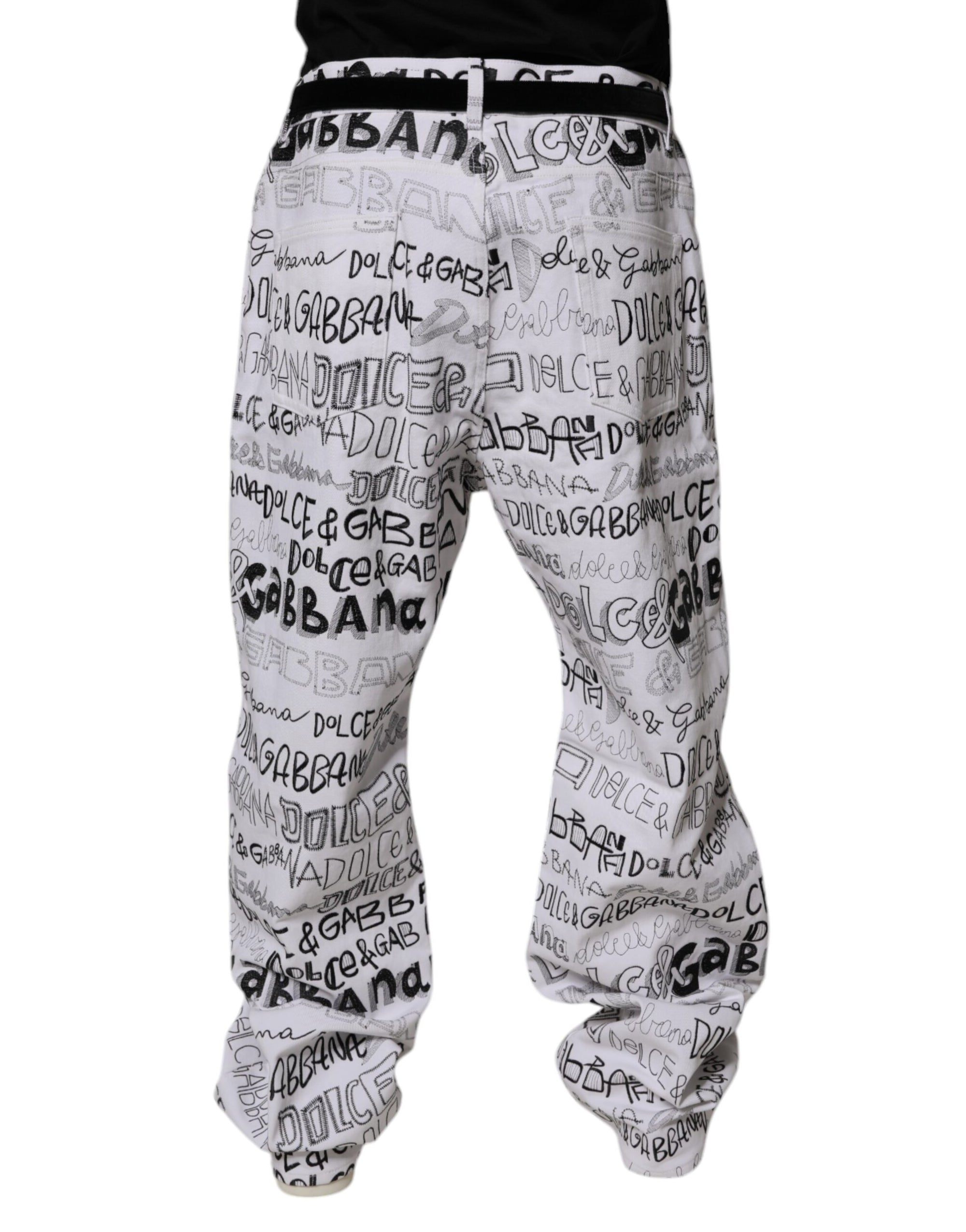 Dolce &amp; Gabbana White Logo Print Straight Men Denim Jeans