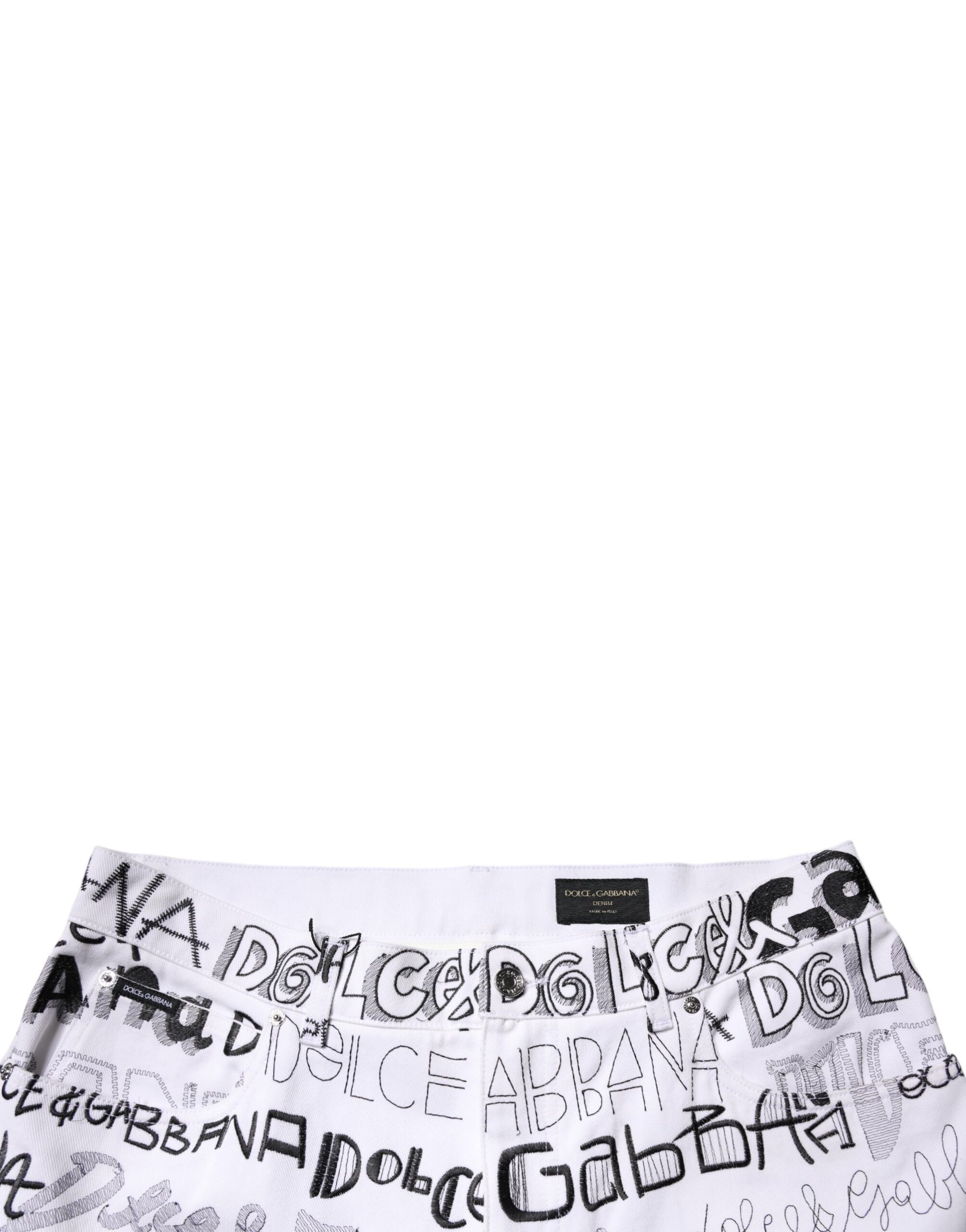 Dolce &amp; Gabbana White Logo Print Straight Men Denim Jeans