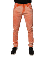 Dolce &amp; Gabbana Orange Tie Dye Cotton Skinny Men Denim Jeans