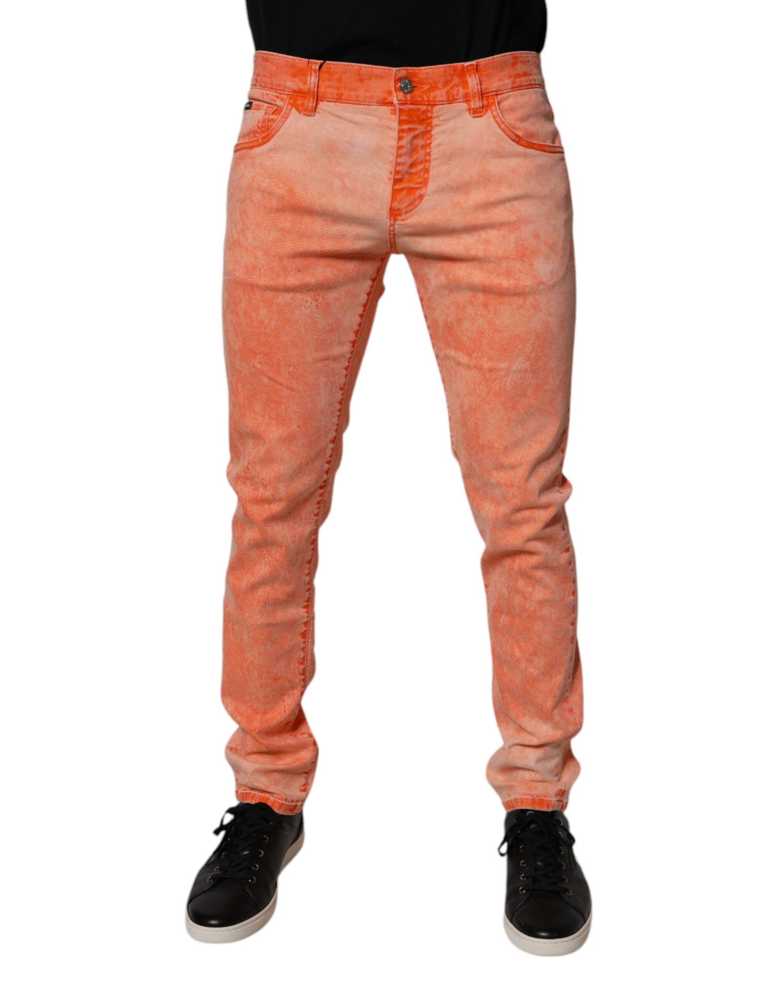 Dolce &amp; Gabbana Orange Tie Dye Cotton Skinny Men Denim Jeans