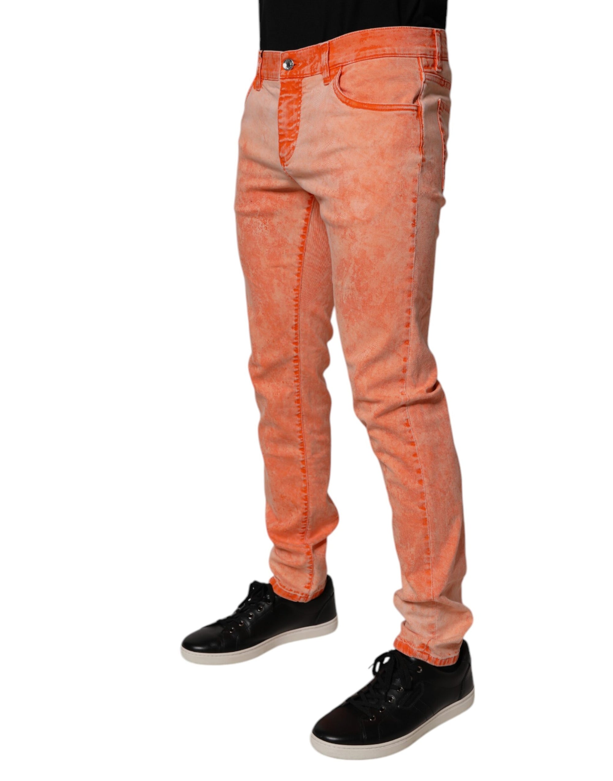 Dolce &amp; Gabbana Orange Tie Dye Cotton Skinny Men Denim Jeans