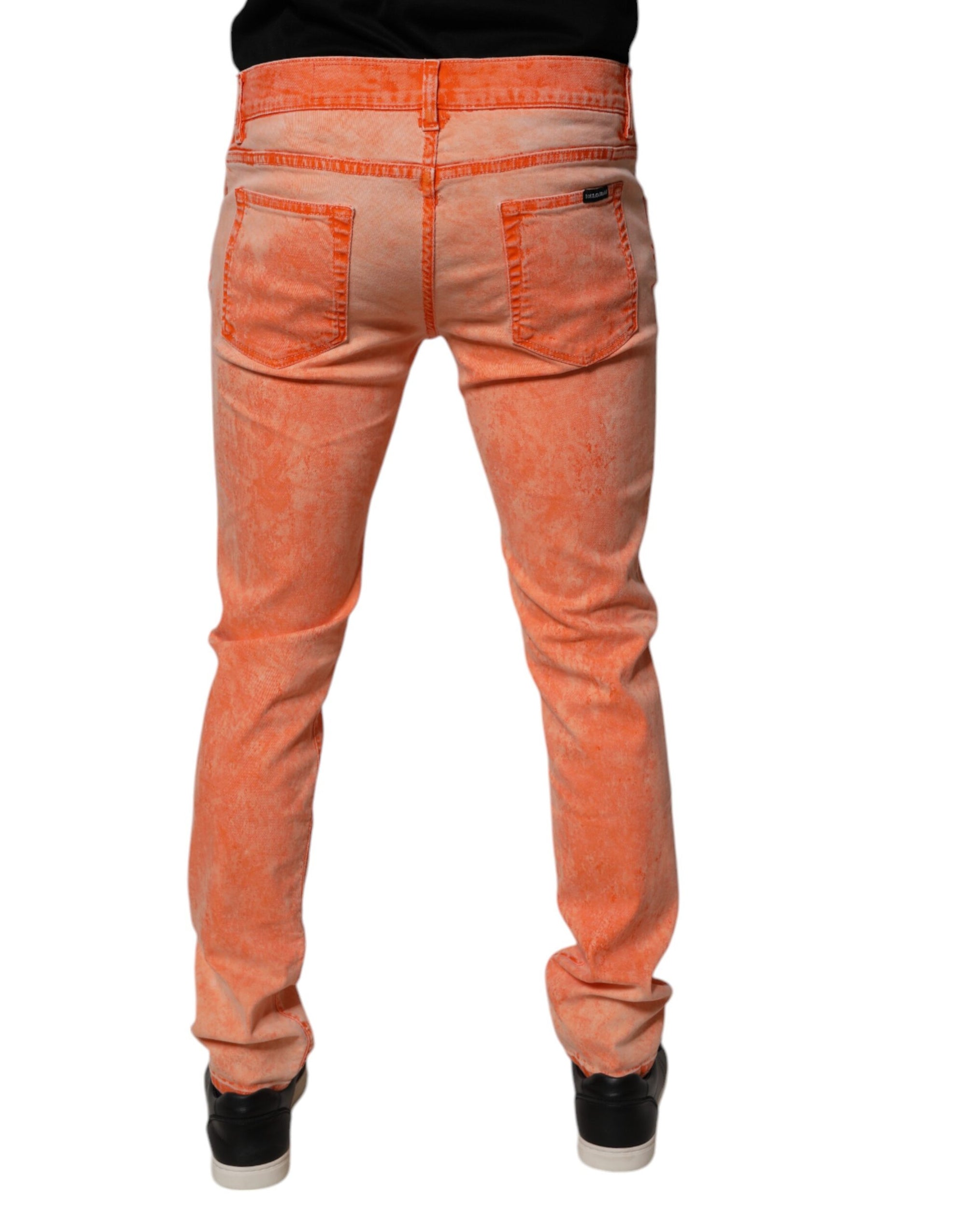 Dolce &amp; Gabbana Orange Tie Dye Cotton Skinny Men Denim Jeans