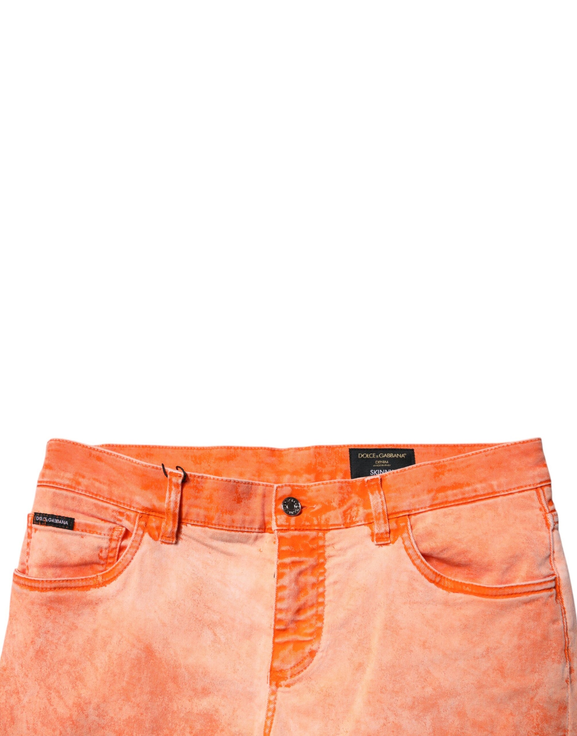 Dolce &amp; Gabbana Orange Tie Dye Cotton Skinny Men Denim Jeans