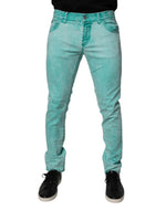Dolce &amp; Gabbana Green Tie Dye Cotton Skinny Men Denim Jeans