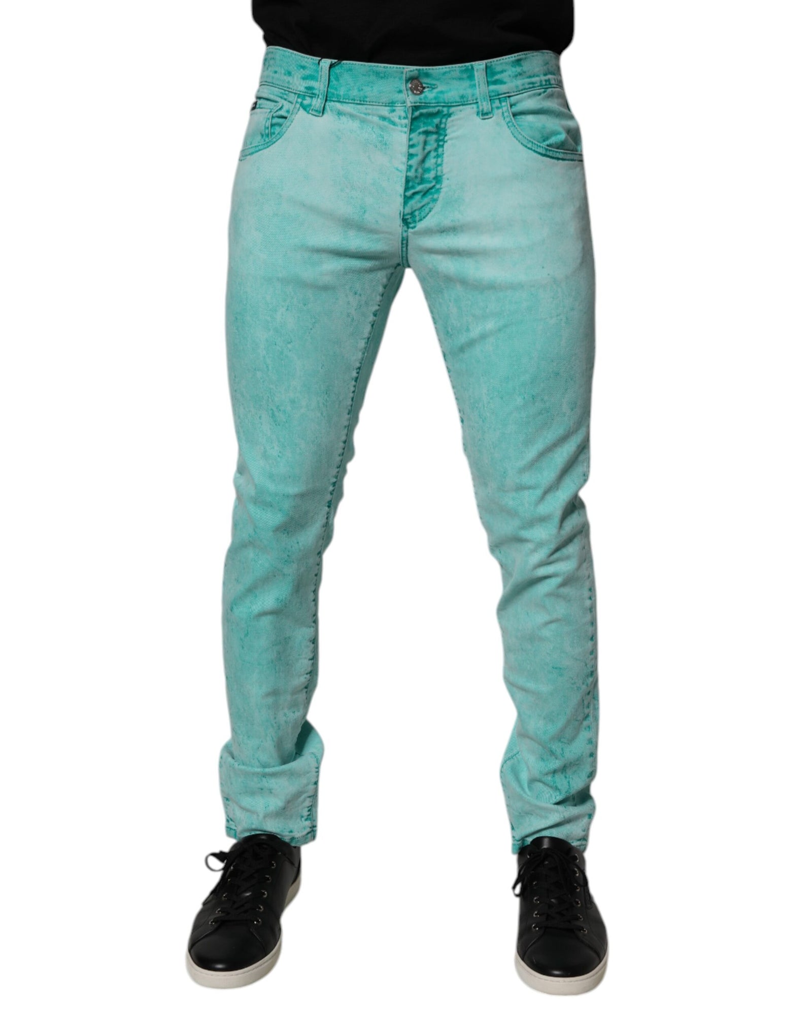 Dolce &amp; Gabbana Green Tie Dye Cotton Skinny Men Denim Jeans
