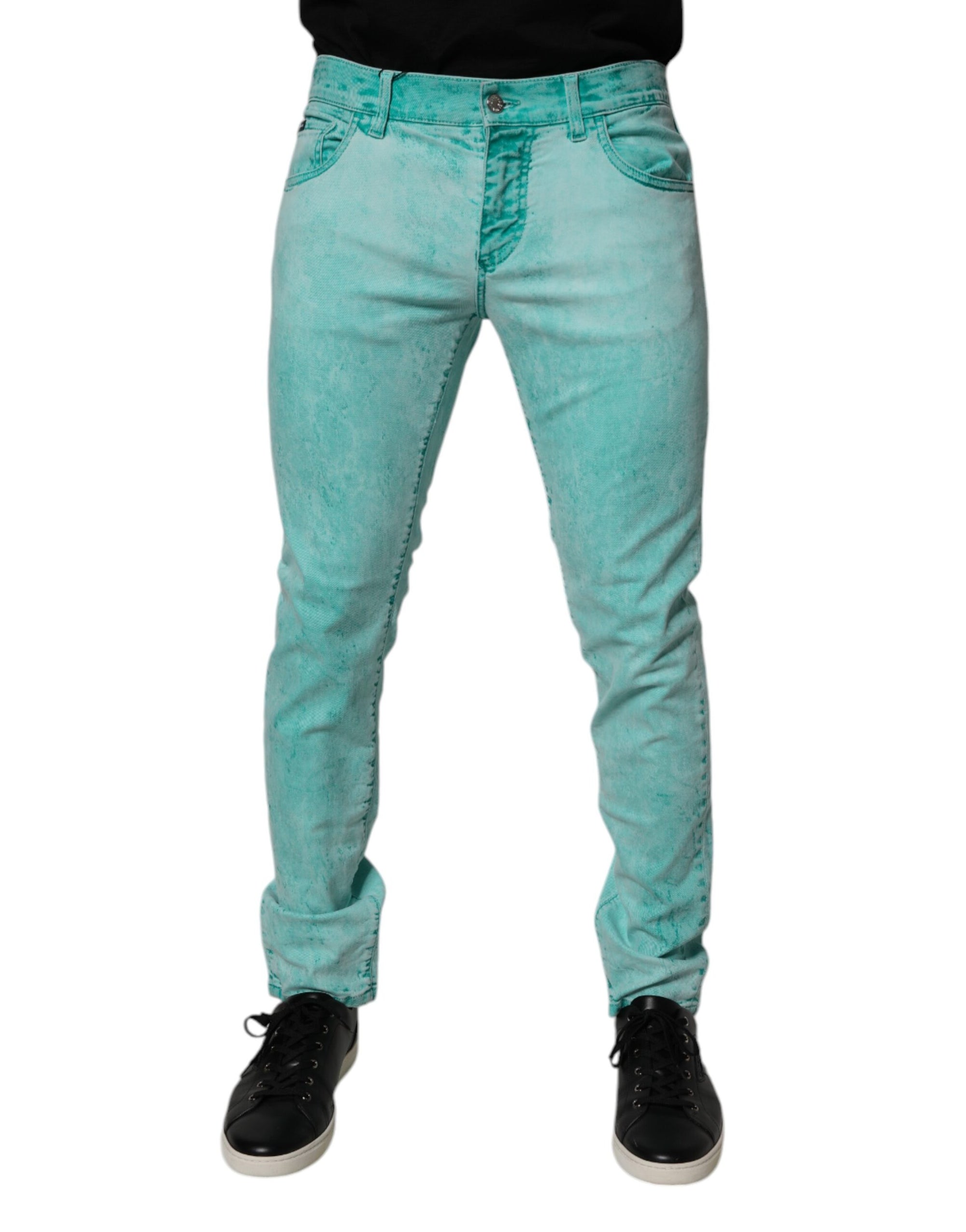 Dolce &amp; Gabbana Green Tie Dye Cotton Skinny Men Denim Jeans