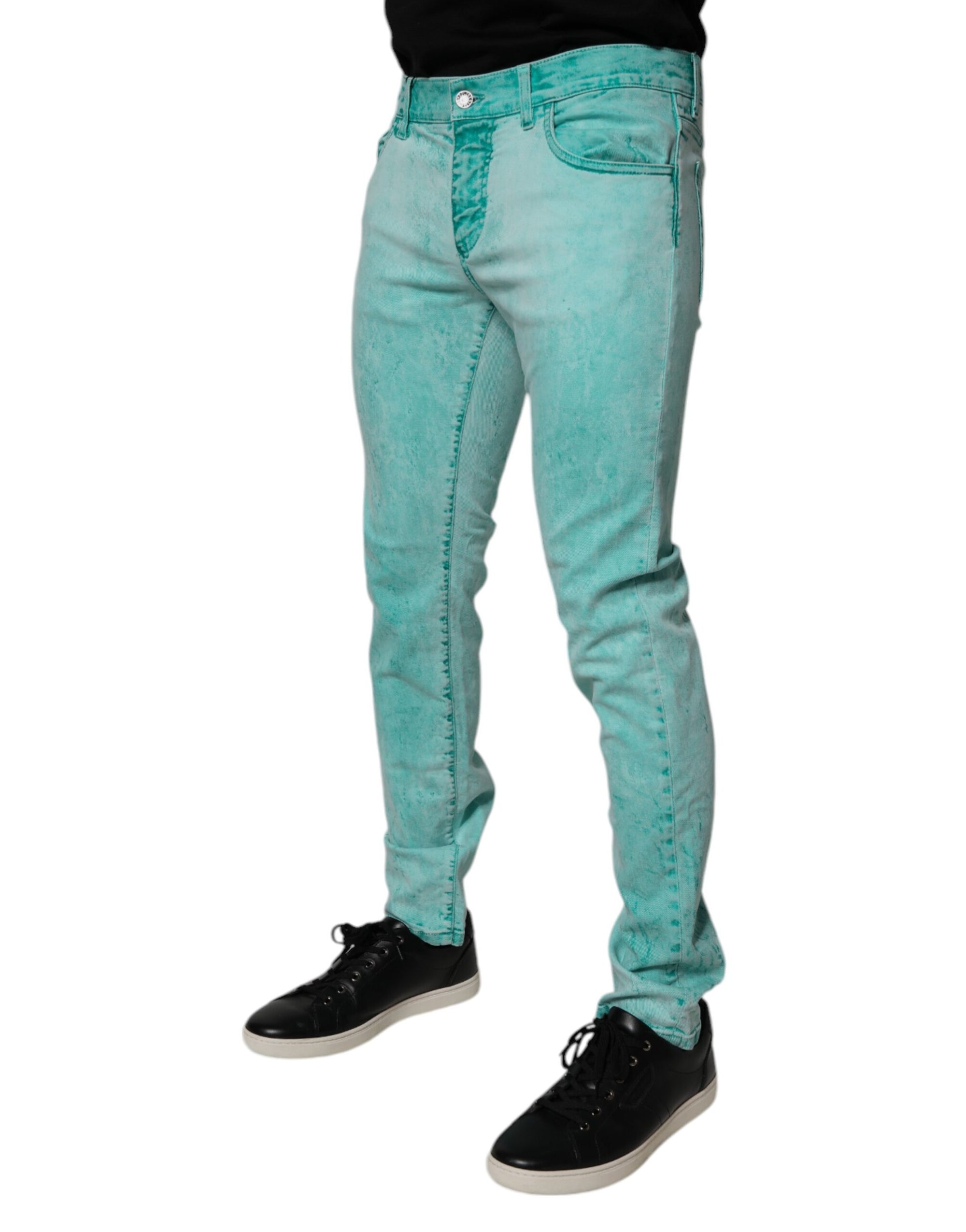 Dolce &amp; Gabbana Green Tie Dye Cotton Skinny Men Denim Jeans
