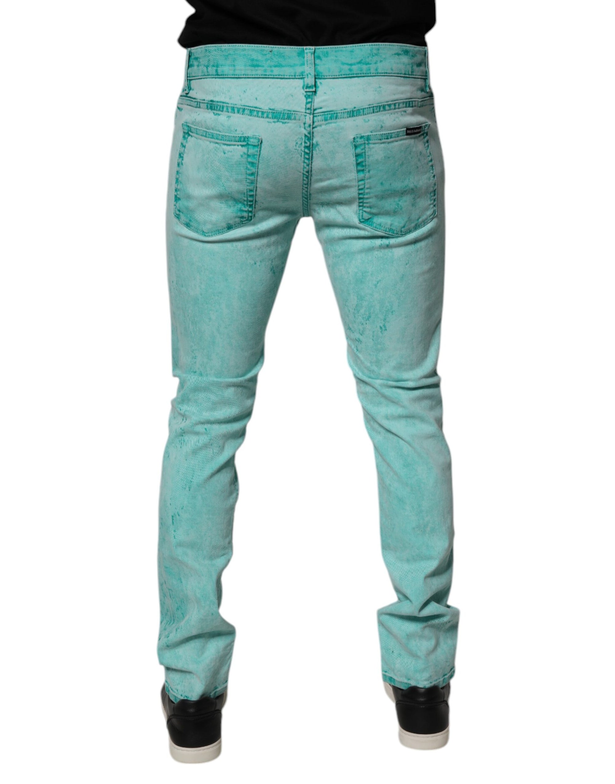 Dolce &amp; Gabbana Green Tie Dye Cotton Skinny Men Denim Jeans