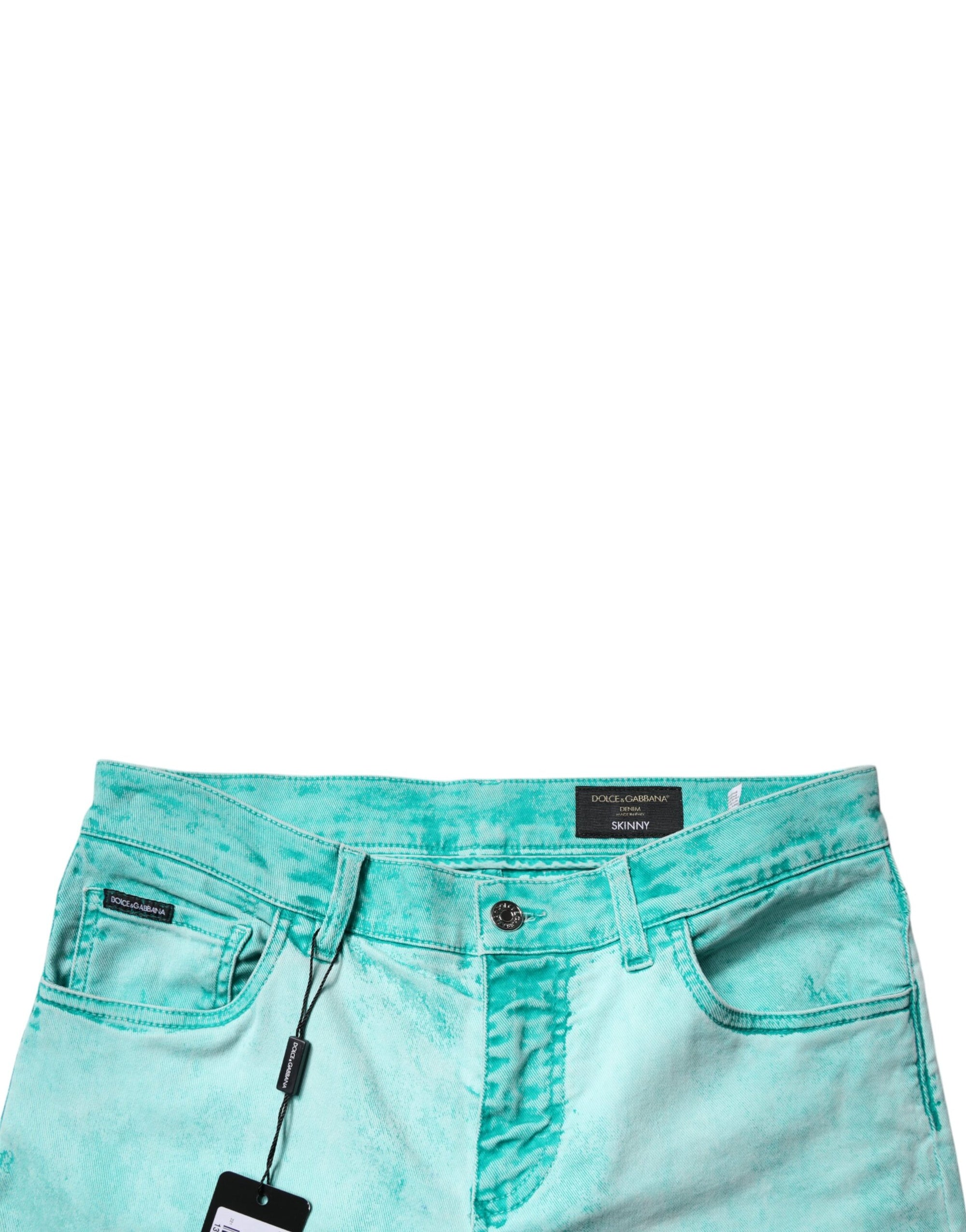 Dolce &amp; Gabbana Green Tie Dye Cotton Skinny Men Denim Jeans