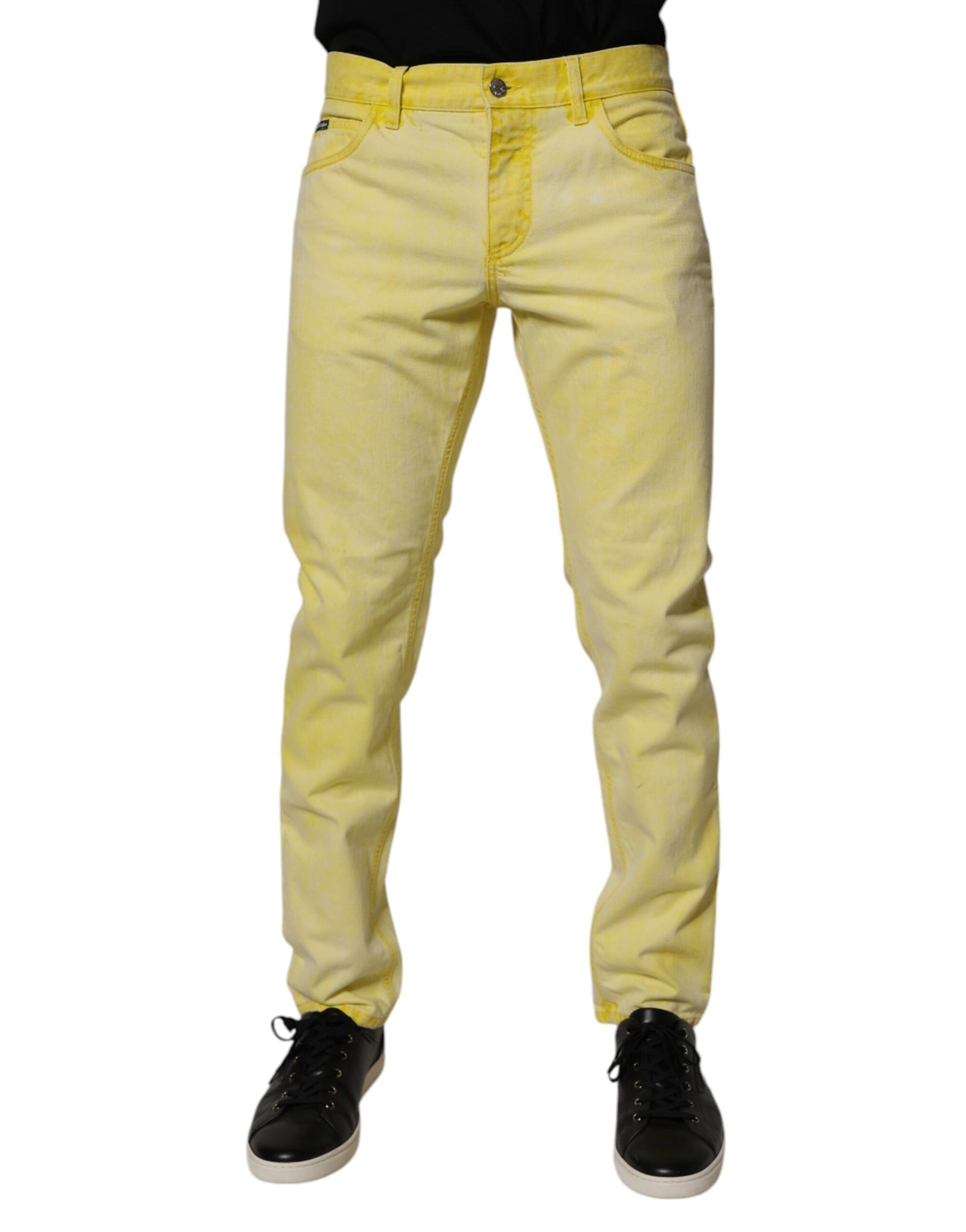 Dolce &amp; Gabbana Yellow Cotton Stretch Skinny Men Denim Jeans