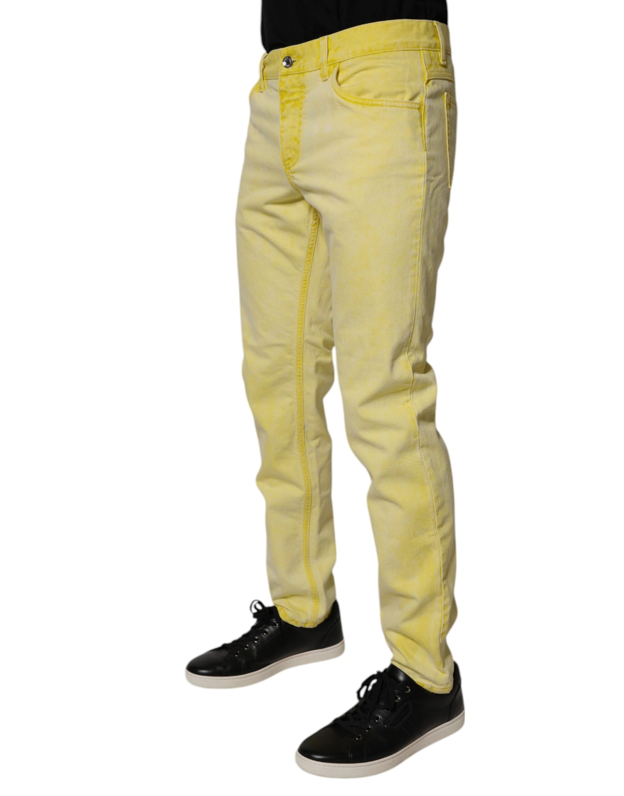 Dolce &amp; Gabbana Yellow Cotton Stretch Skinny Men Denim Jeans
