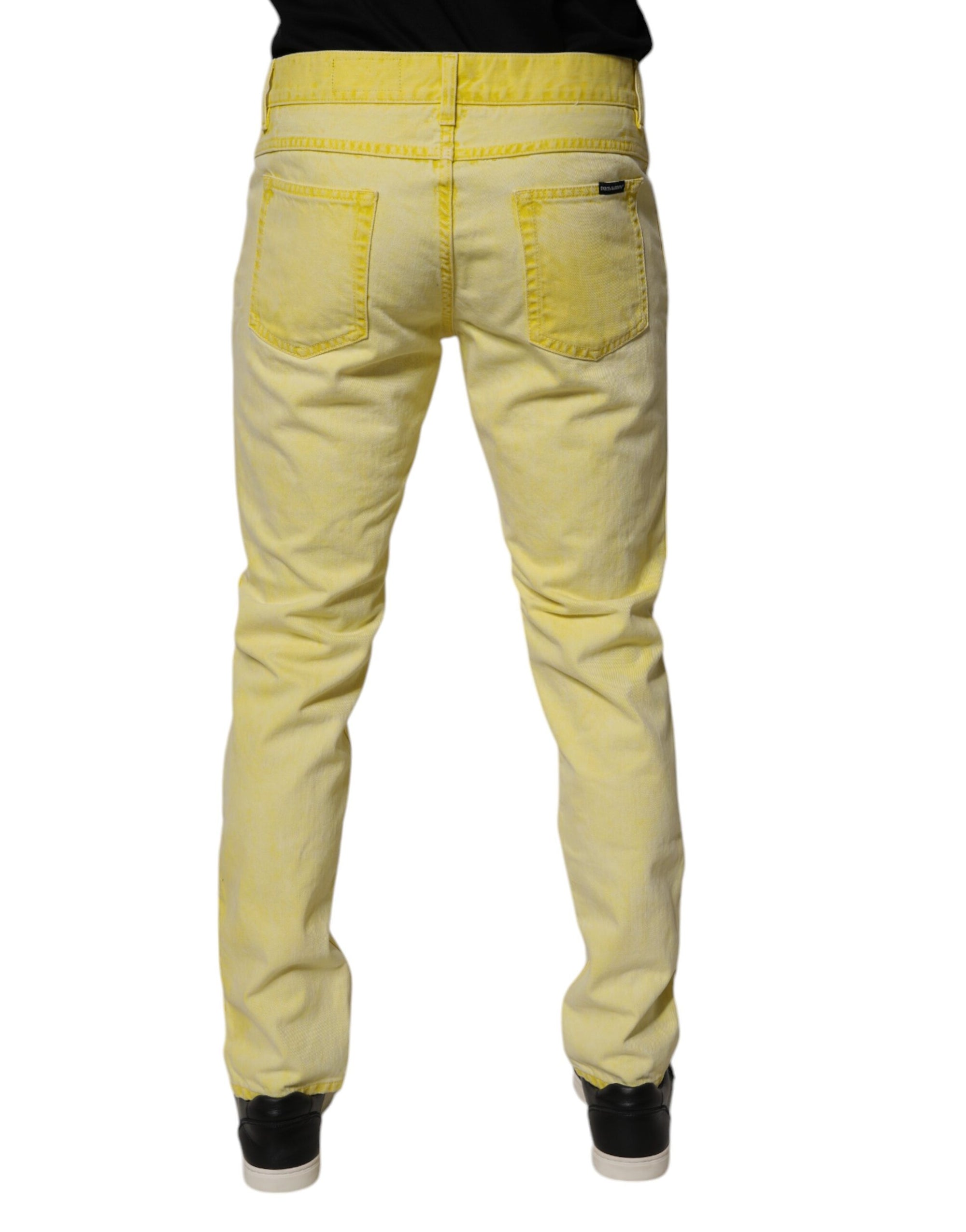 Dolce &amp; Gabbana Yellow Cotton Stretch Skinny Men Denim Jeans