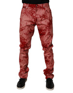 Dolce &amp; Gabbana Red Tie Dye Cotton Skinny Men Denim Jeans