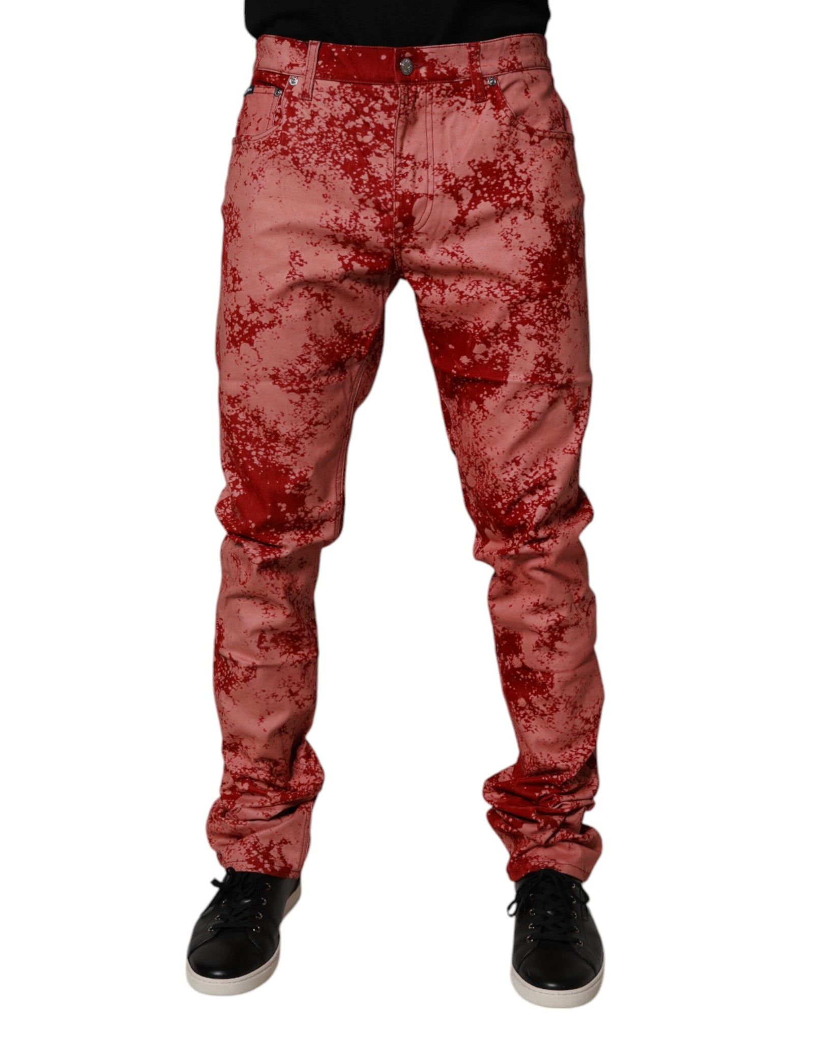 Dolce &amp; Gabbana Red Tie Dye Cotton Skinny Men Denim Jeans
