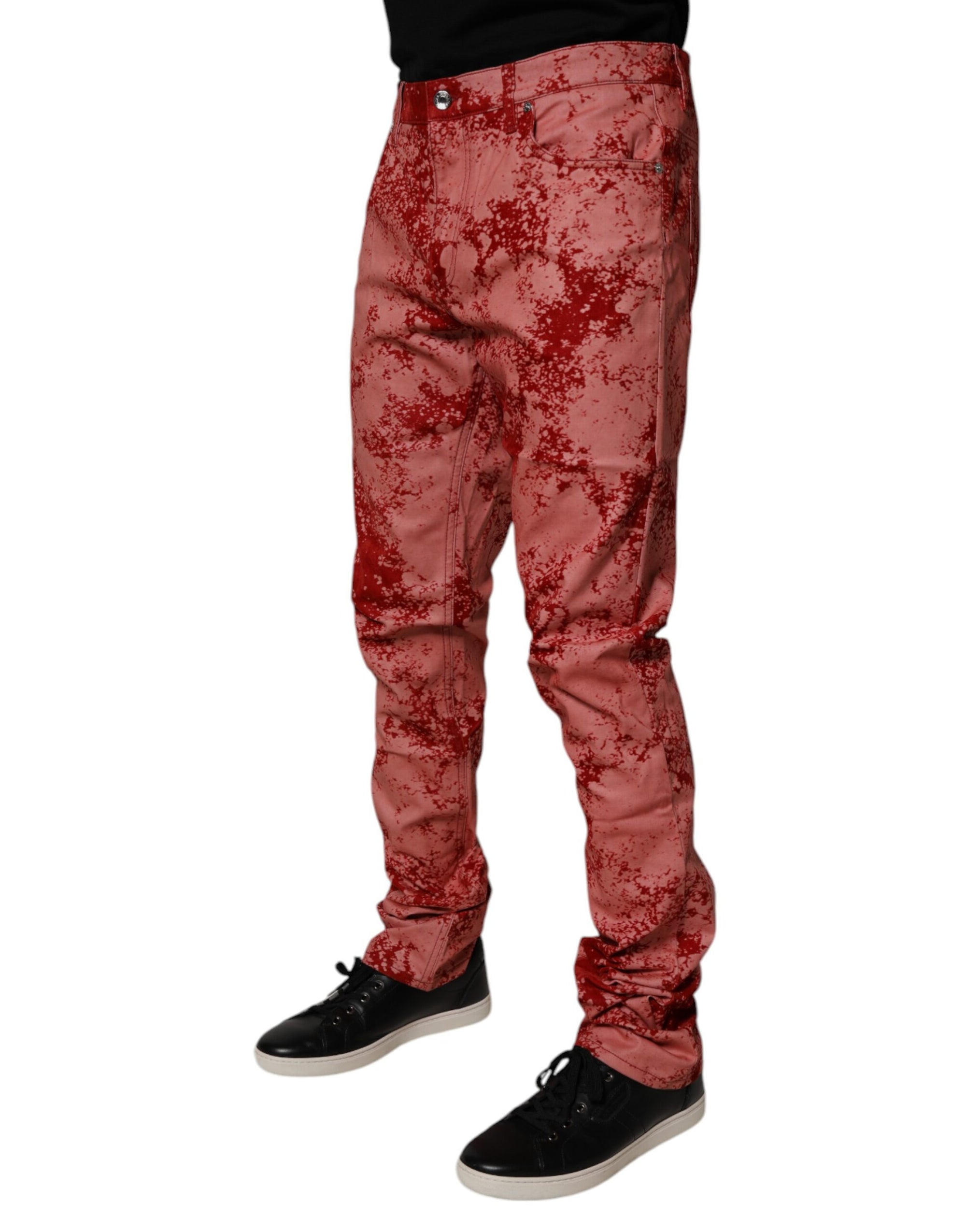 Dolce &amp; Gabbana Red Tie Dye Cotton Skinny Men Denim Jeans