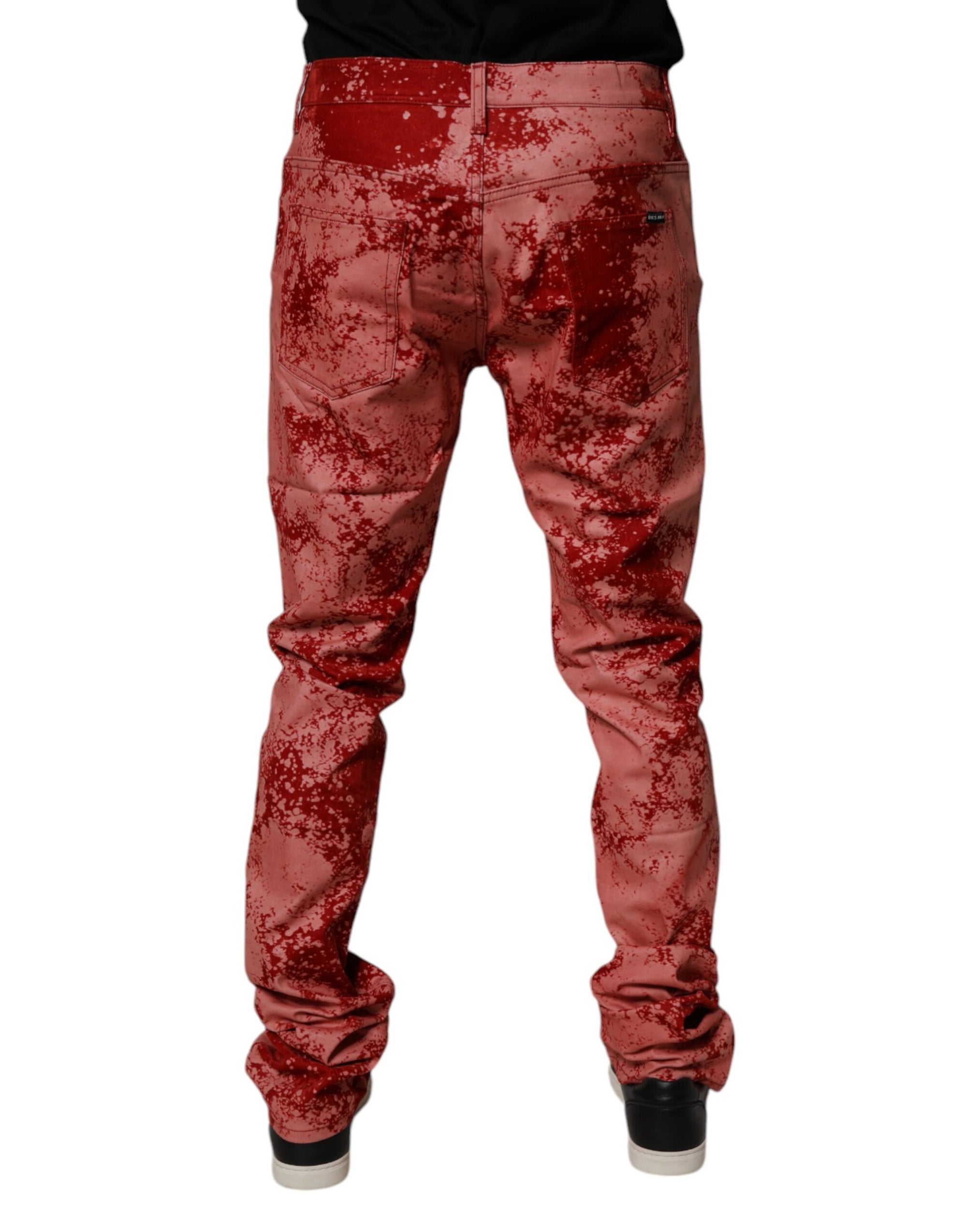Dolce &amp; Gabbana Red Tie Dye Cotton Skinny Men Denim Jeans