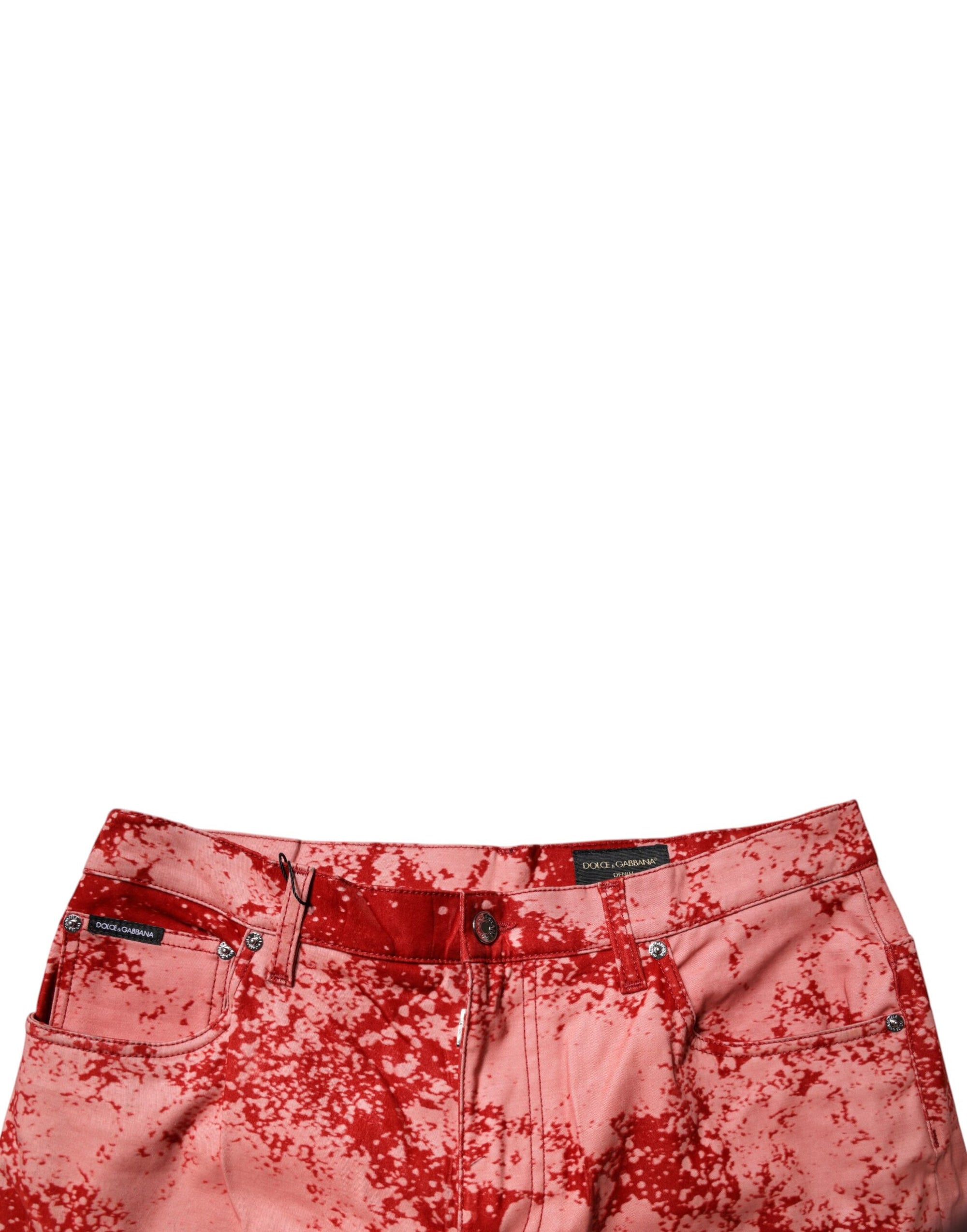 Dolce &amp; Gabbana Red Tie Dye Cotton Skinny Men Denim Jeans