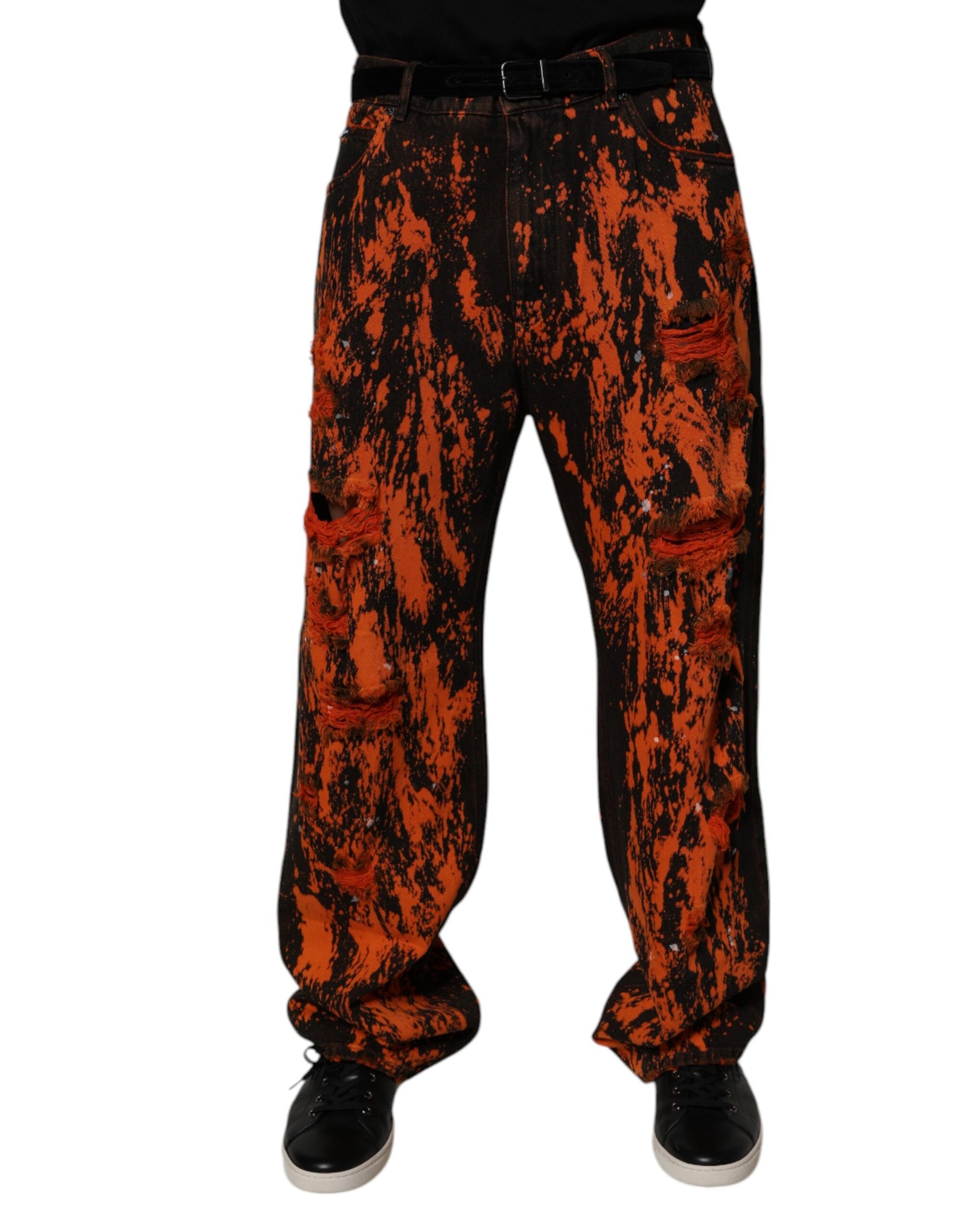 Dolce &amp; Gabbana Black Red Tie Dye Cotton Straight Denim Jeans