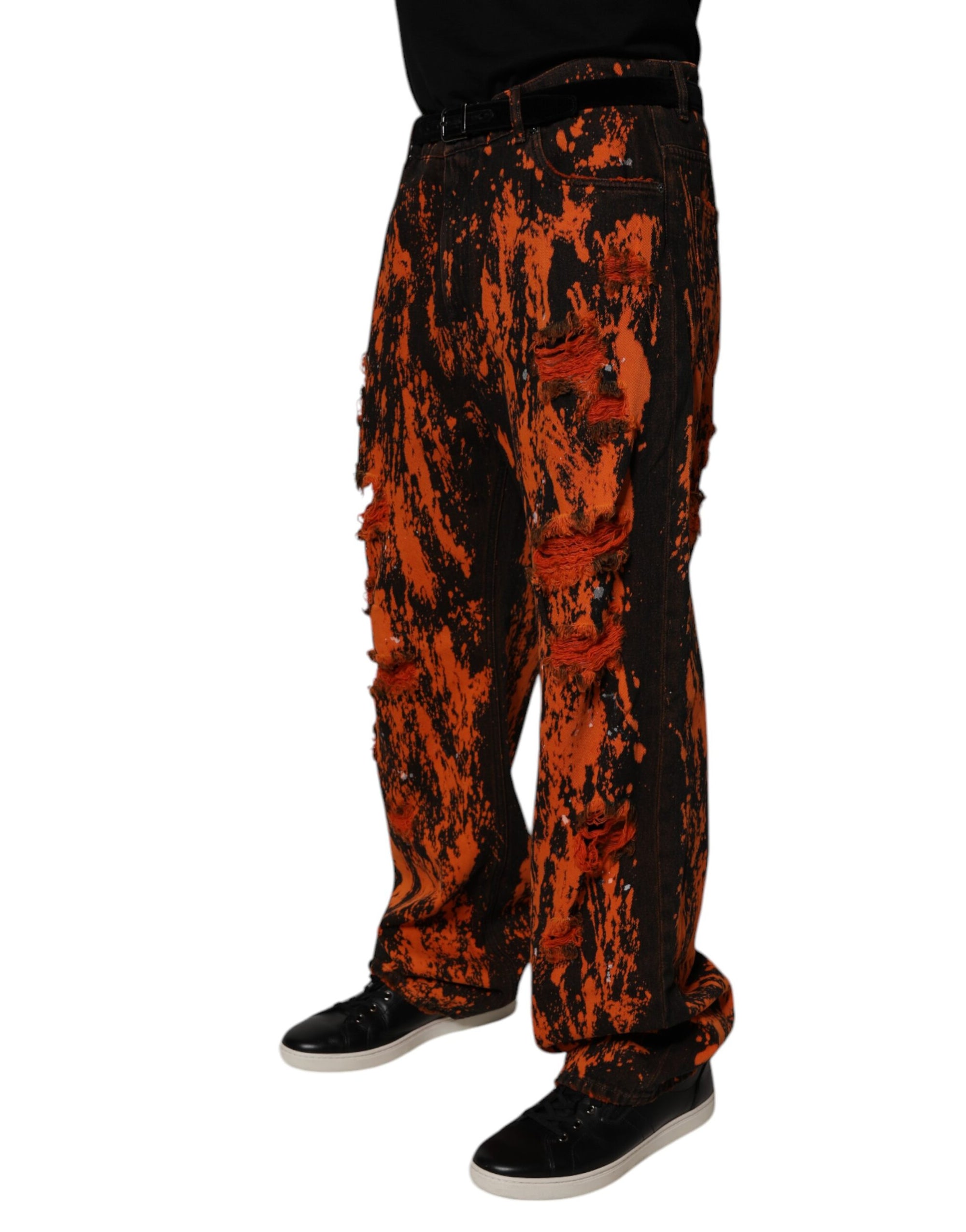 Dolce &amp; Gabbana Black Red Tie Dye Cotton Straight Denim Jeans