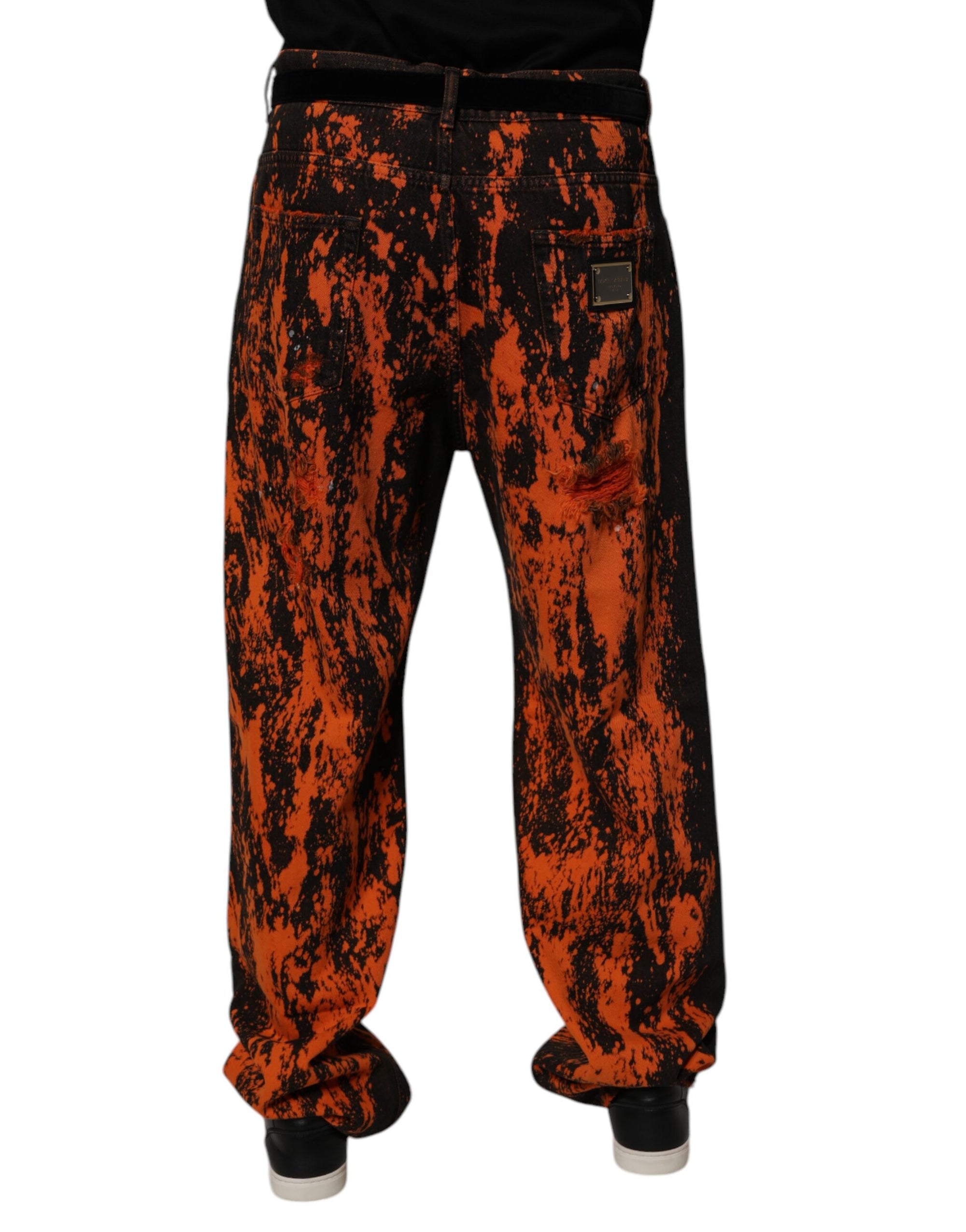 Dolce &amp; Gabbana Black Red Tie Dye Cotton Straight Denim Jeans