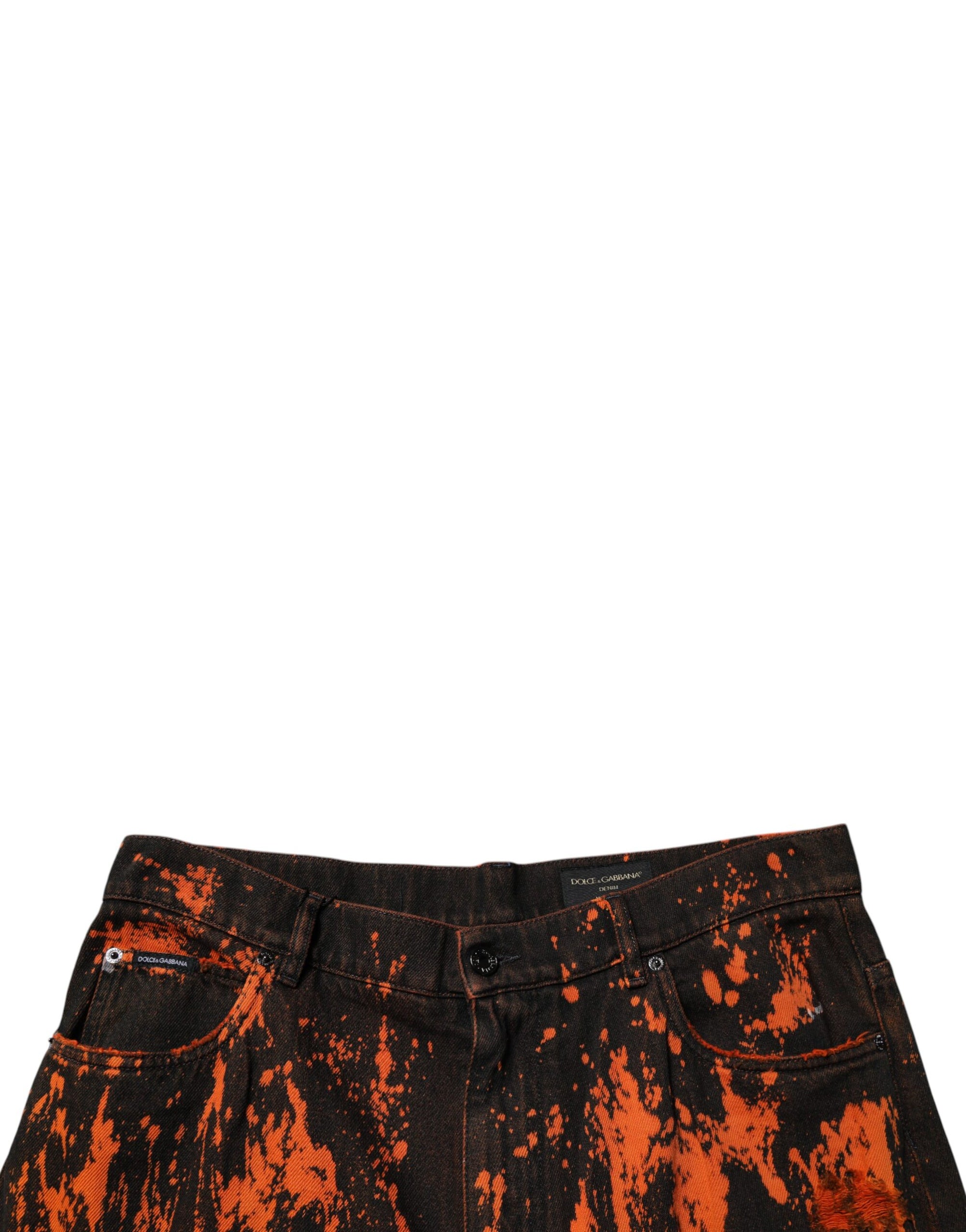 Dolce &amp; Gabbana Black Red Tie Dye Cotton Straight Denim Jeans