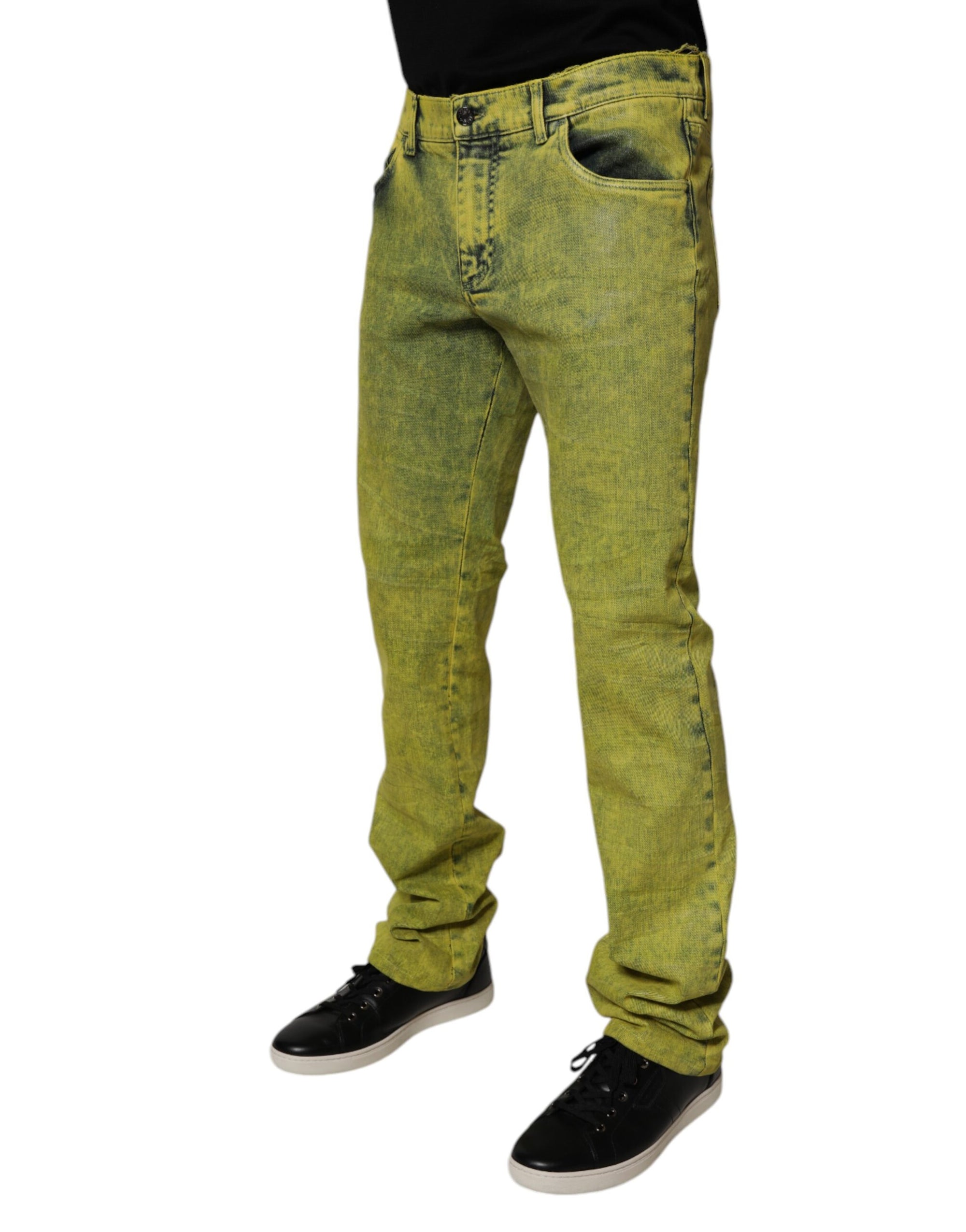 Dolce &amp; Gabbana Yellow Cotton Stretch Skinny Men Denim Jeans