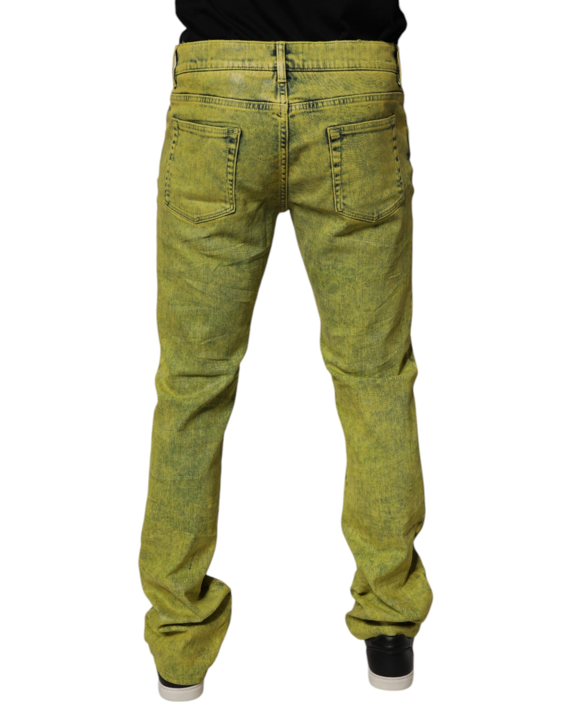 Dolce &amp; Gabbana Yellow Cotton Stretch Skinny Men Denim Jeans