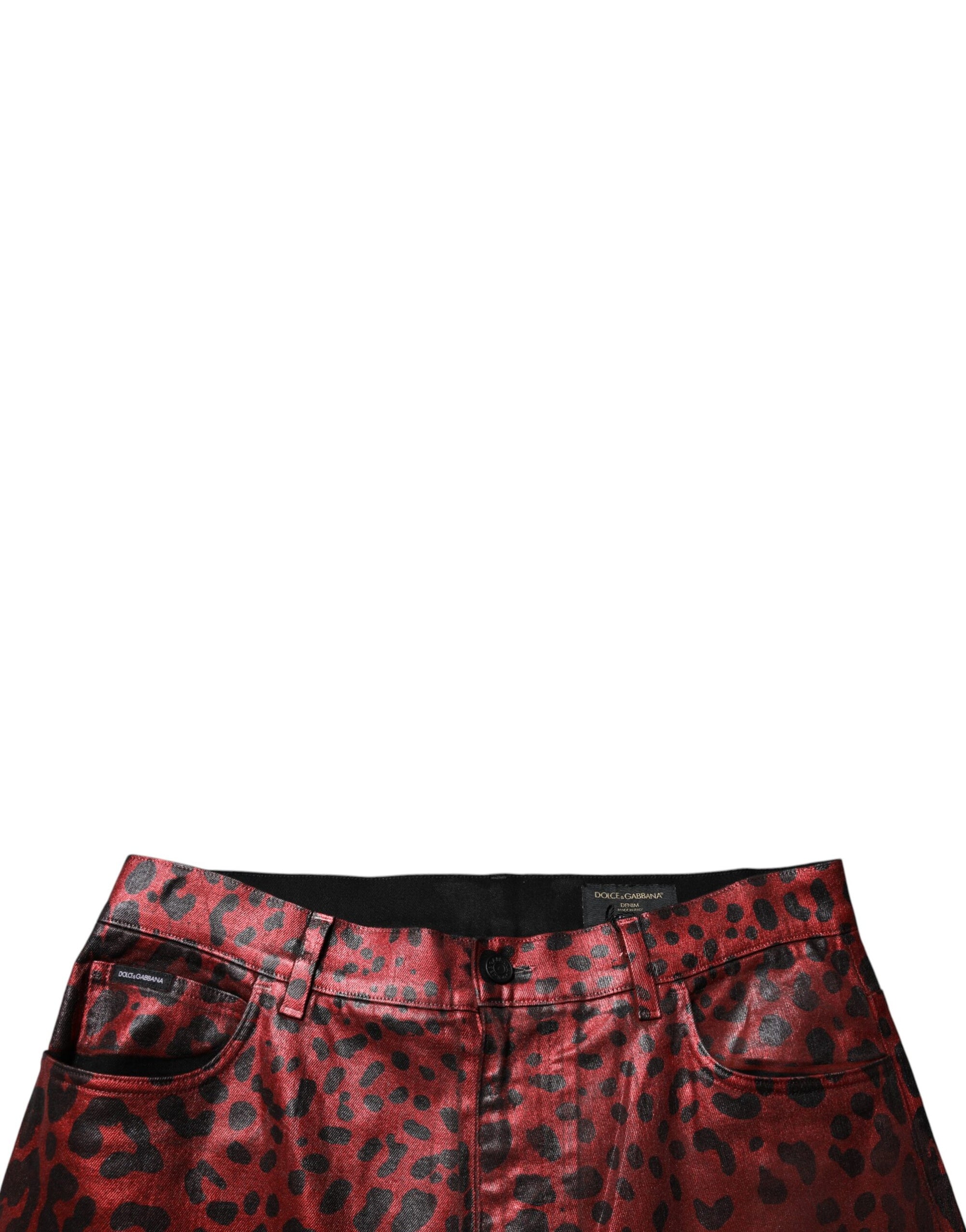 Dolce &amp; Gabbana Red Leopard Cotton Straight Men Denim Jeans