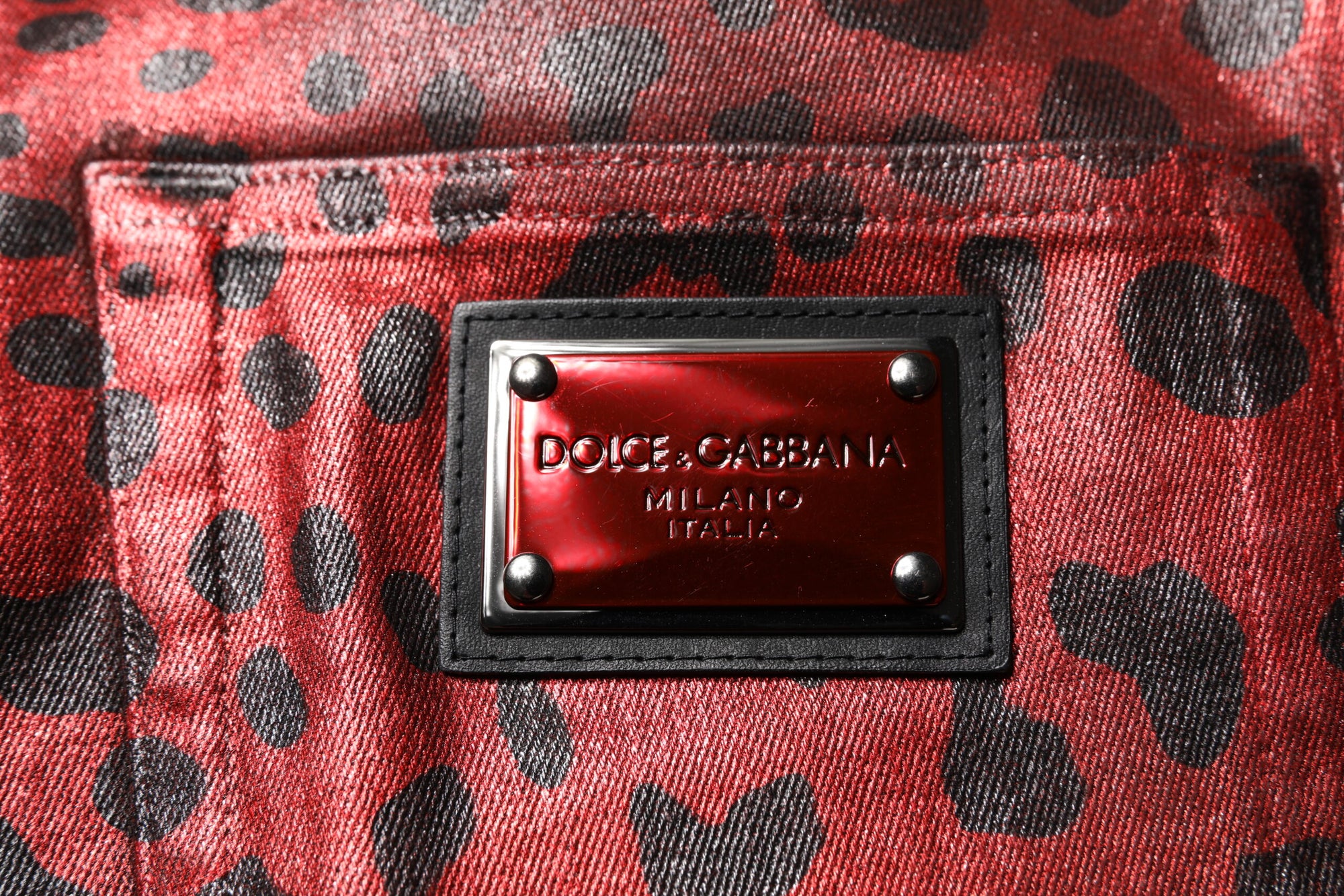 Dolce &amp; Gabbana Red Leopard Cotton Straight Men Denim Jeans