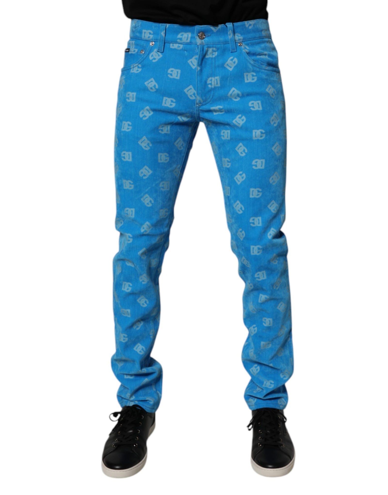 Dolce &amp; Gabbana Blue Logo Monogram Cotton Skinny Denim Jeans