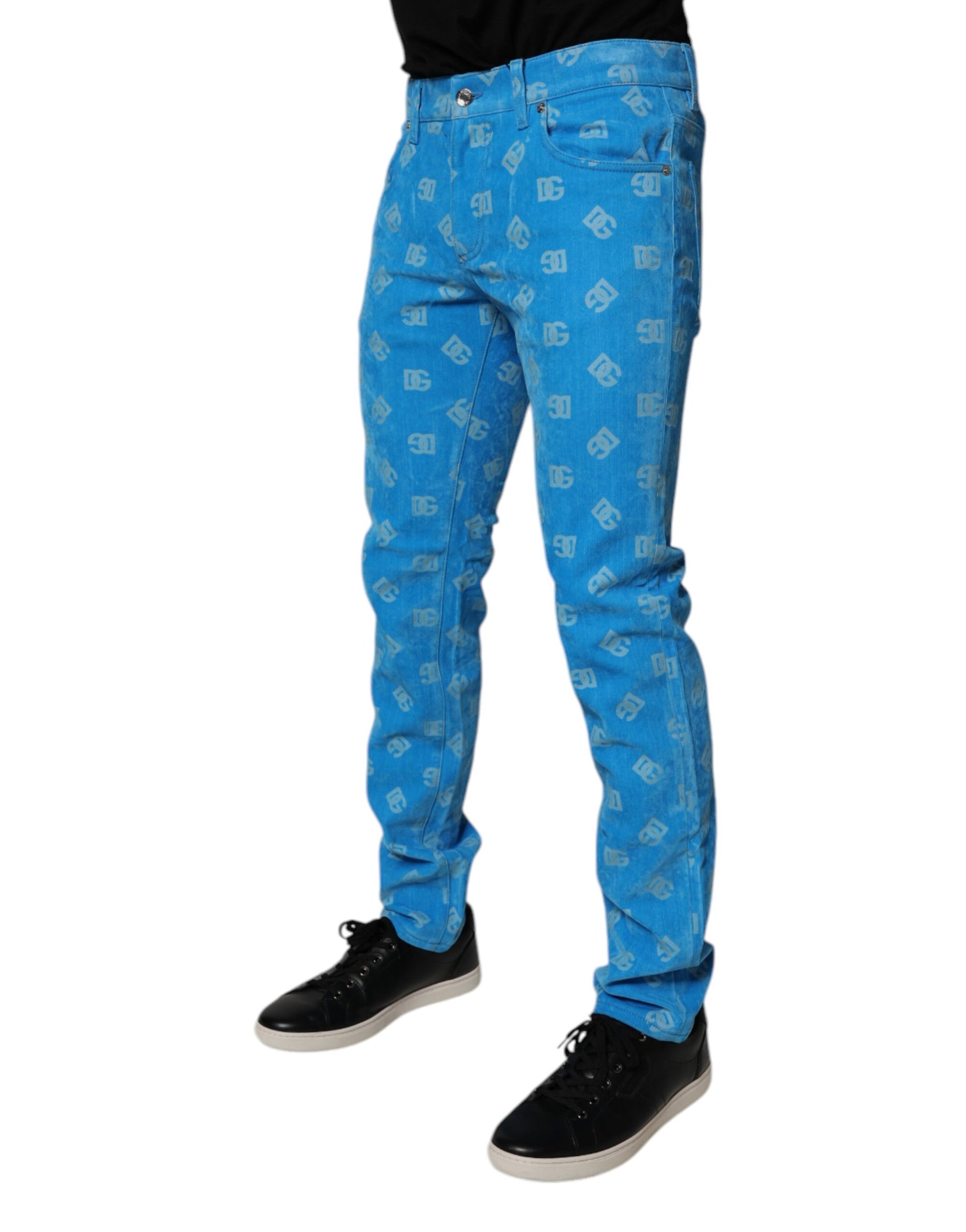 Dolce &amp; Gabbana Blue Logo Monogram Cotton Skinny Denim Jeans