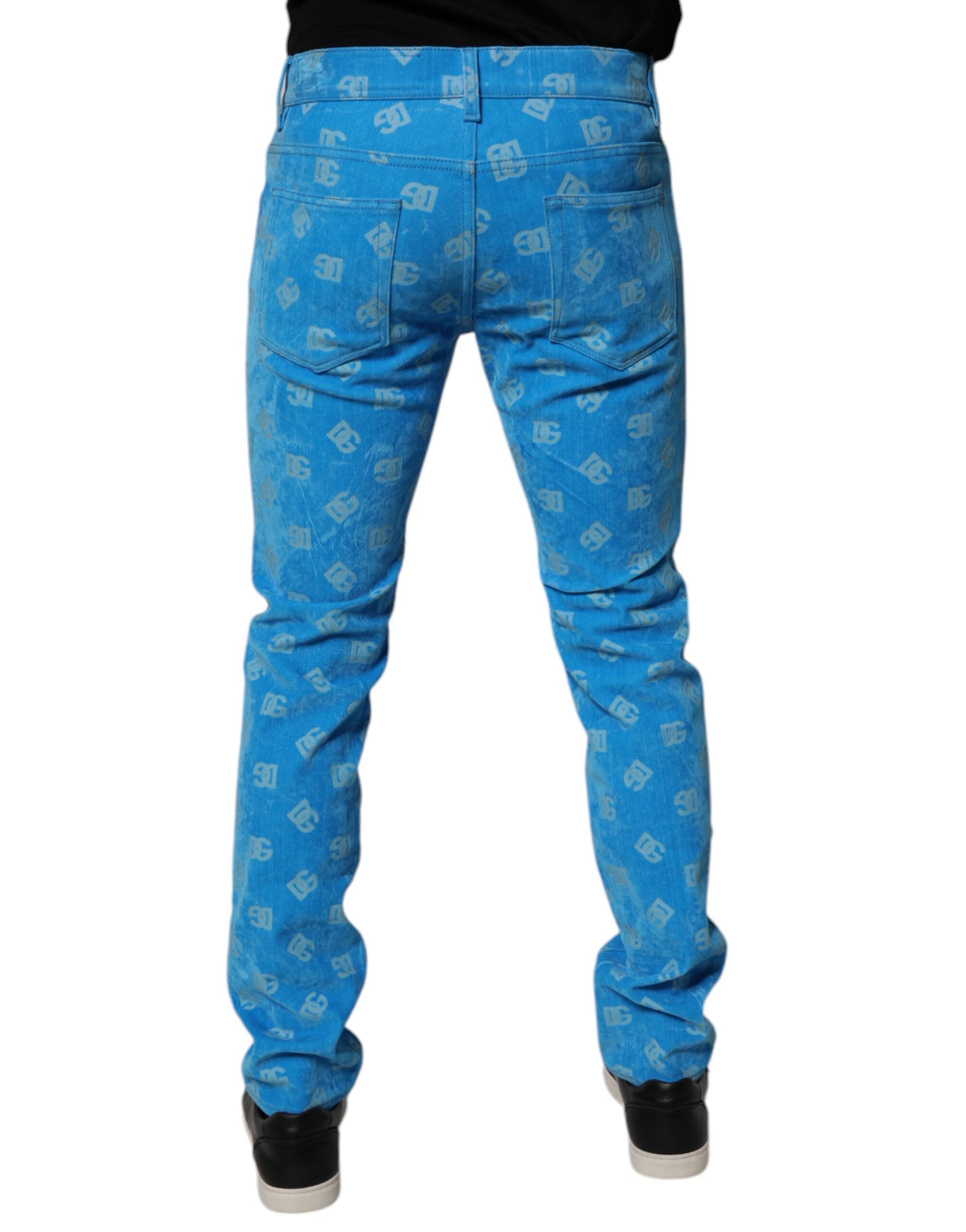 Dolce &amp; Gabbana Blue Logo Monogram Cotton Skinny Denim Jeans