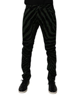 Dolce &amp; Gabbana Black Green Stripes Cotton Skinny Denim Jeans