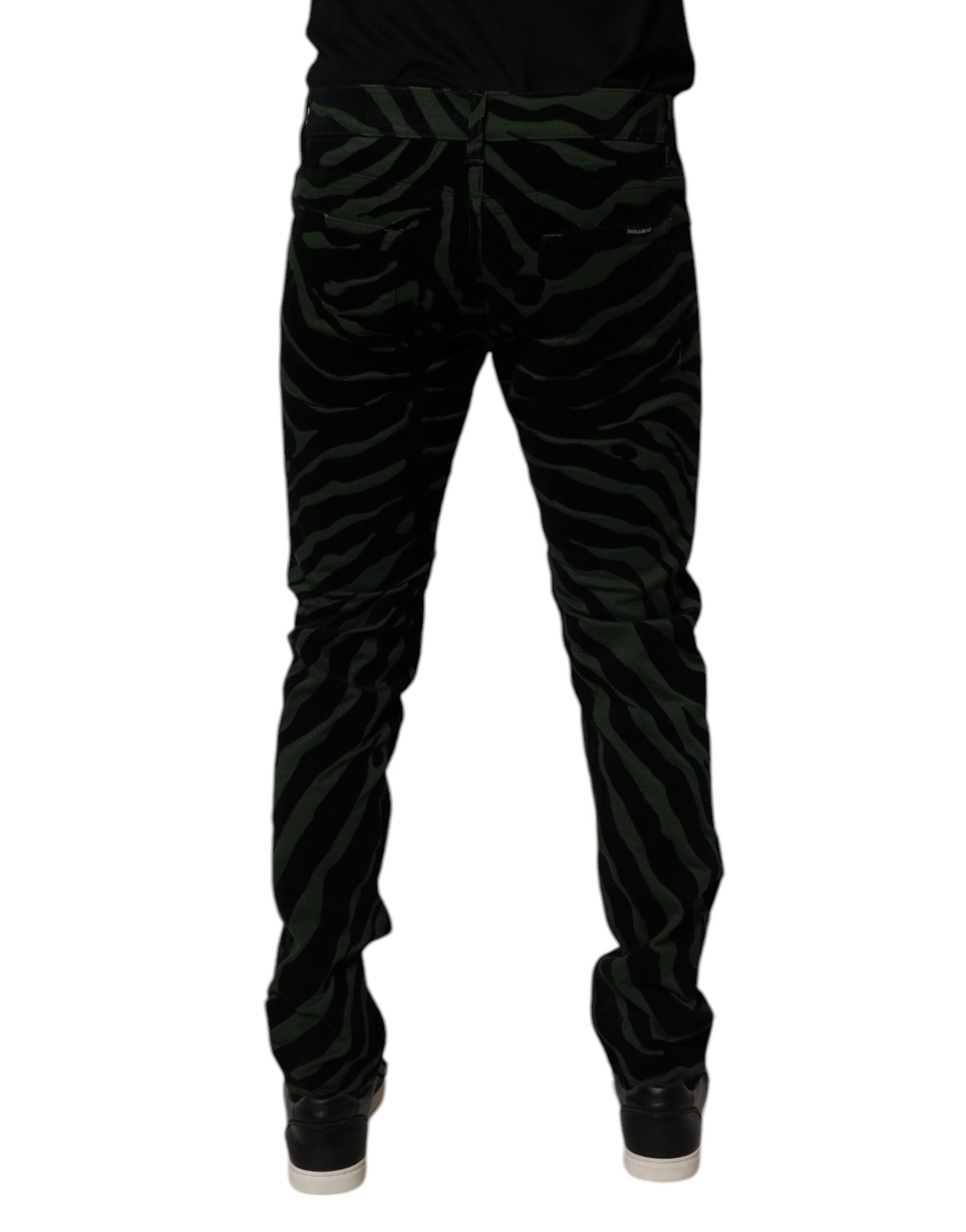 Dolce &amp; Gabbana Black Green Stripes Cotton Skinny Denim Jeans