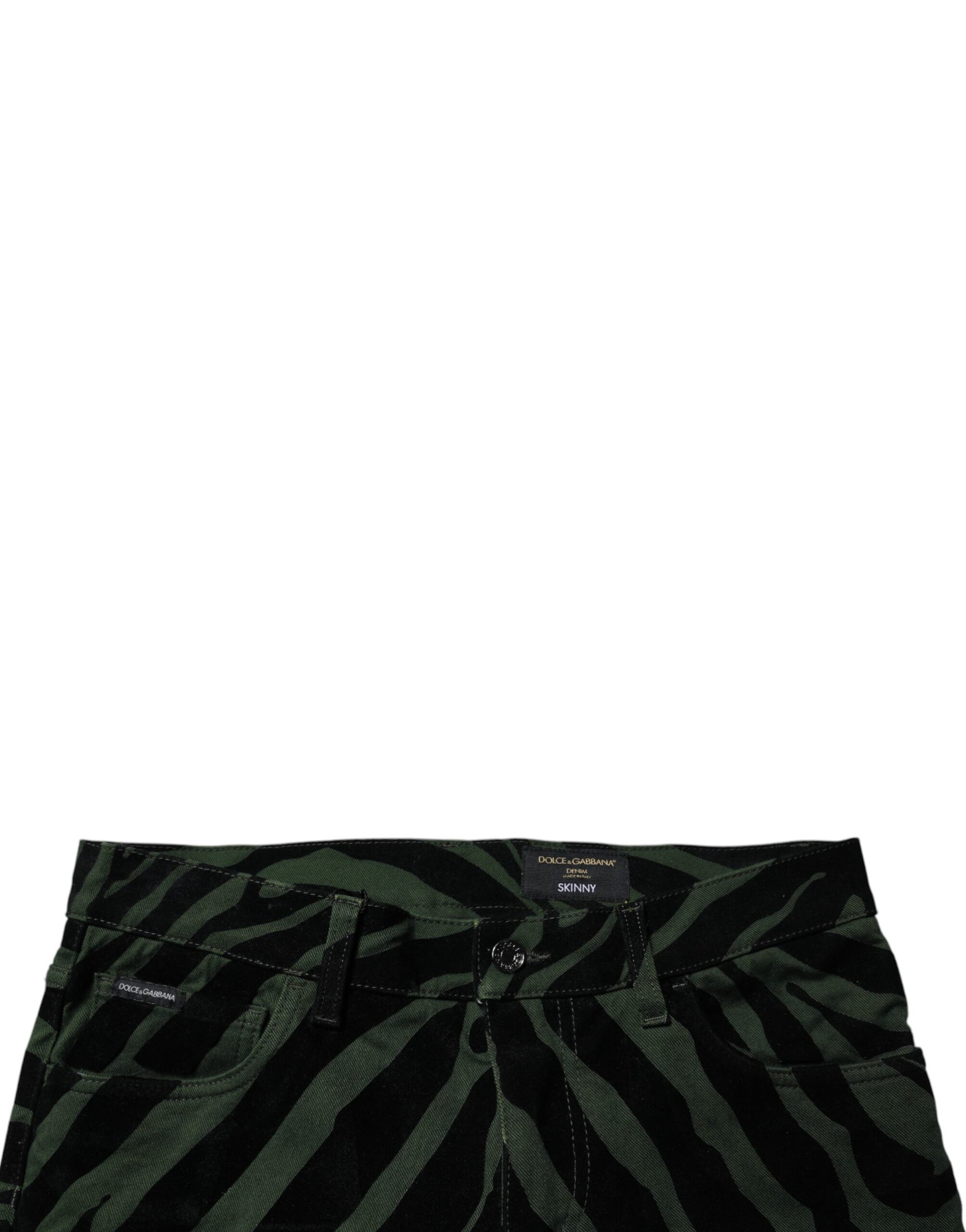 Dolce &amp; Gabbana Black Green Stripes Cotton Skinny Denim Jeans