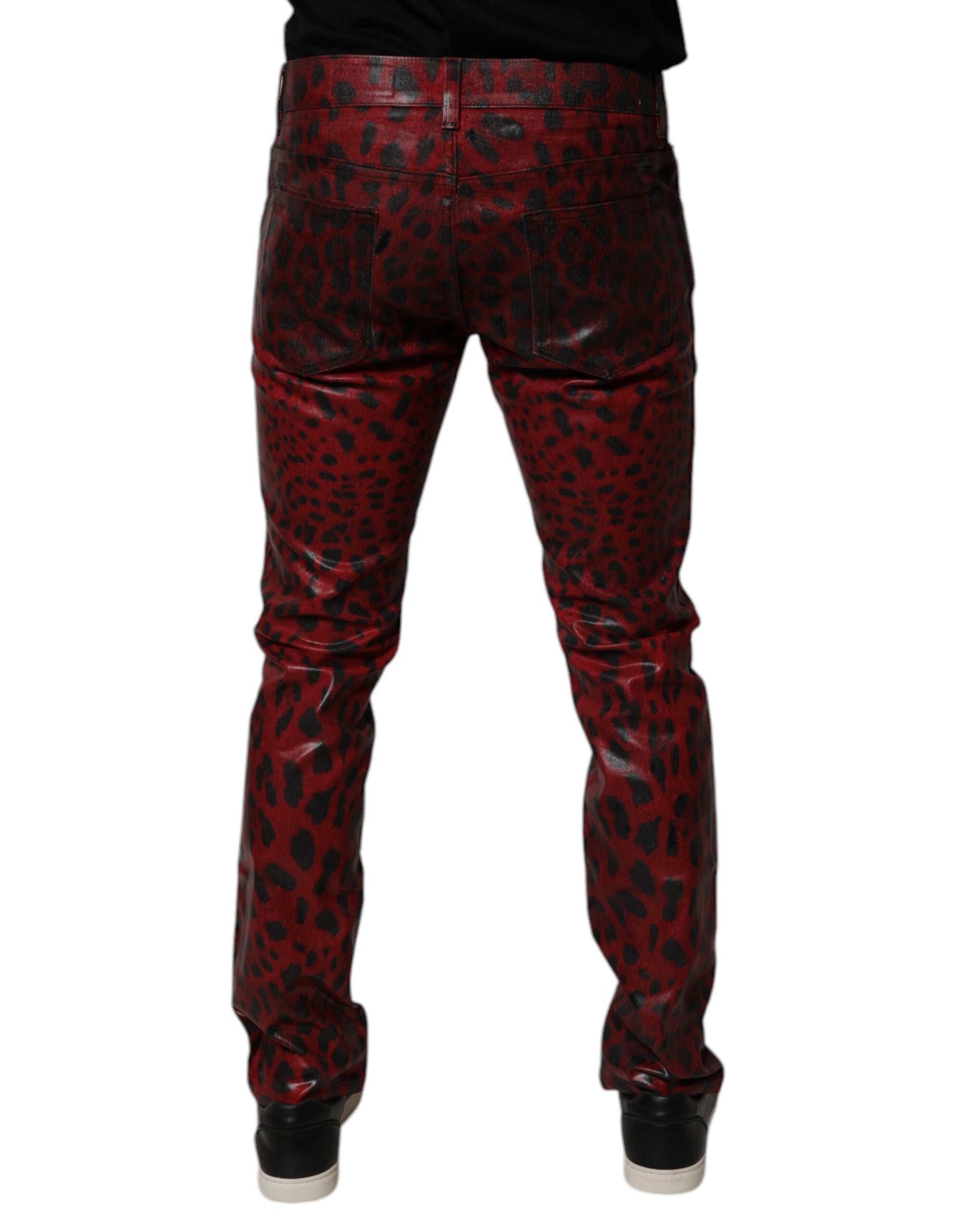 Dolce &amp; Gabbana Red Leopard Cotton Skinny Men Denim Jeans