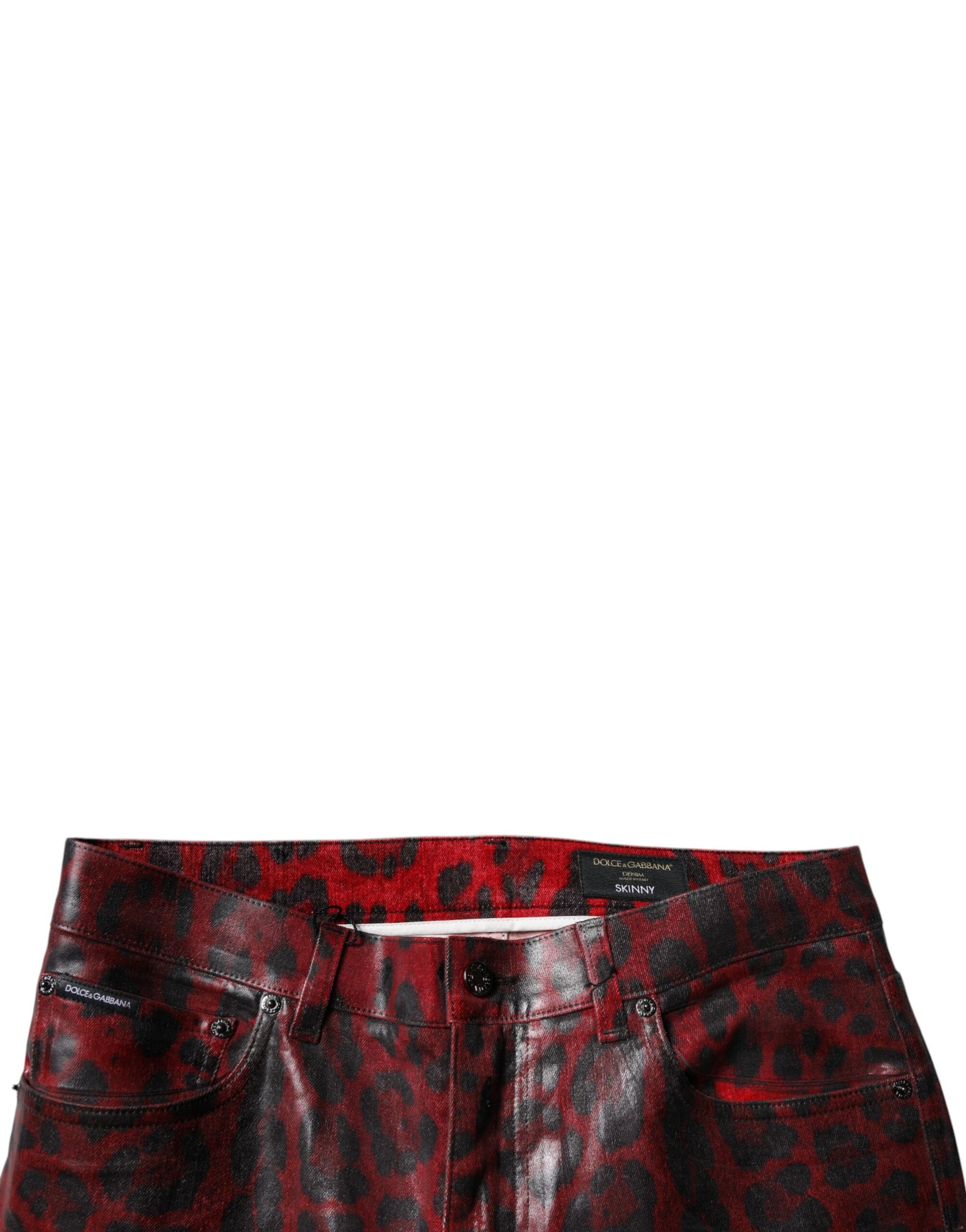 Dolce &amp; Gabbana Red Leopard Cotton Skinny Men Denim Jeans