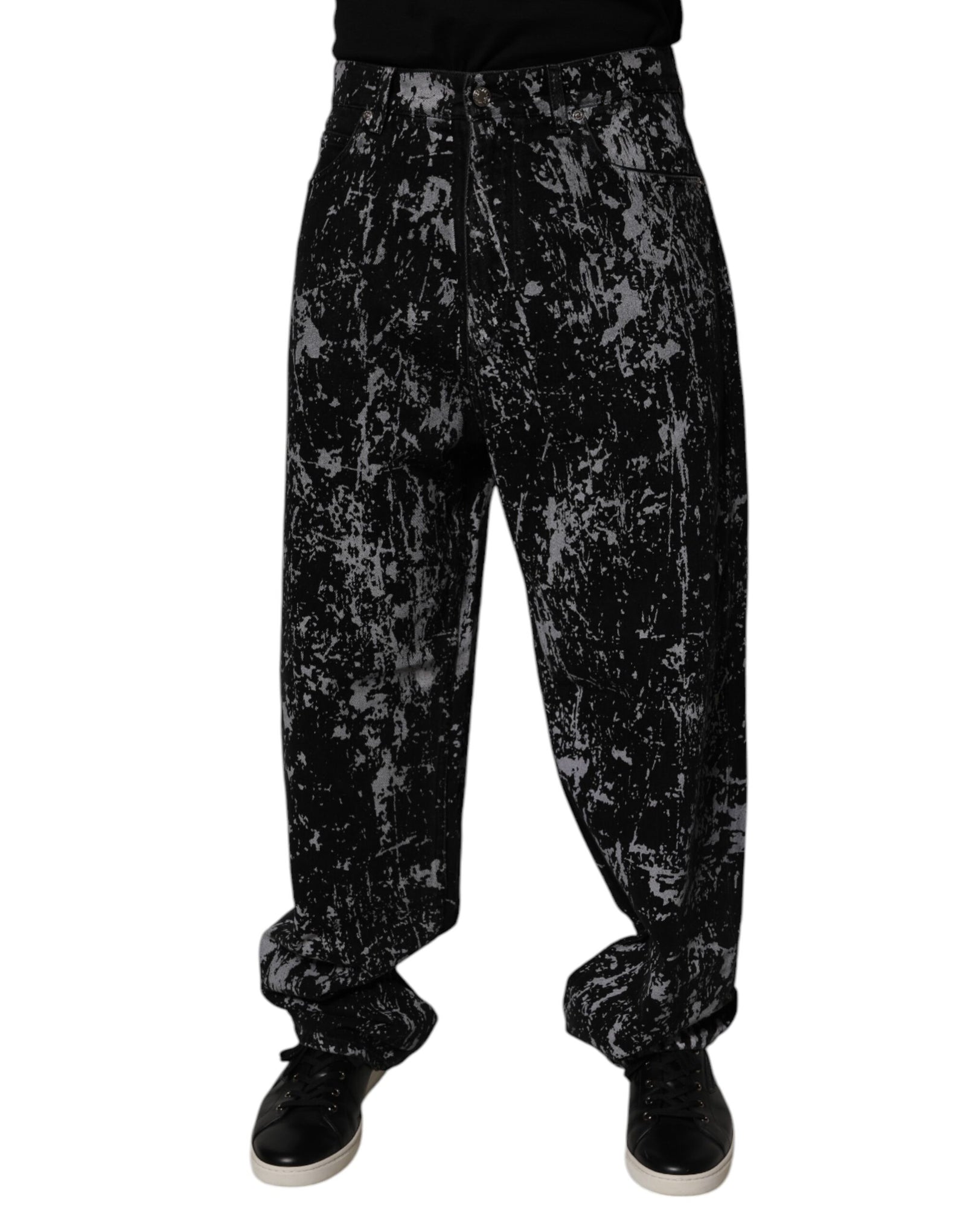 Dolce &amp; Gabbana Black Tie Dye Cotton Straight Men Denim Jeans