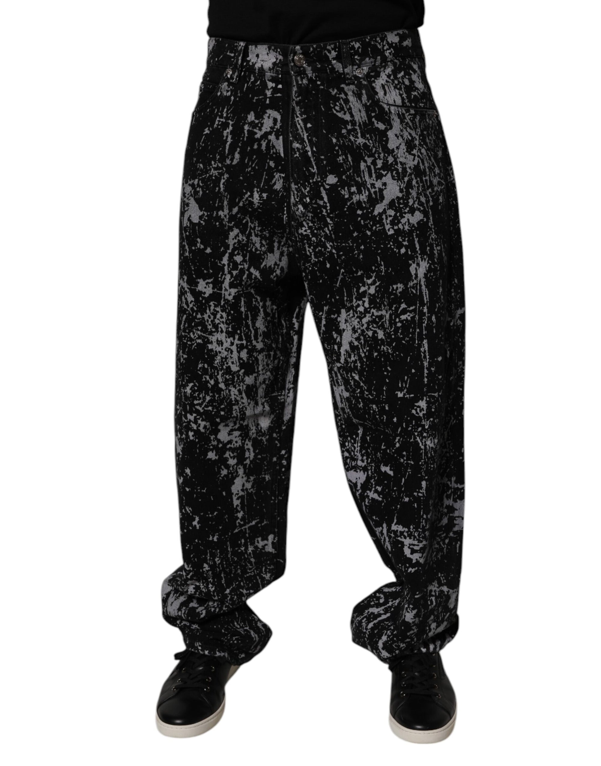 Dolce &amp; Gabbana Black Tie Dye Cotton Straight Men Denim Jeans