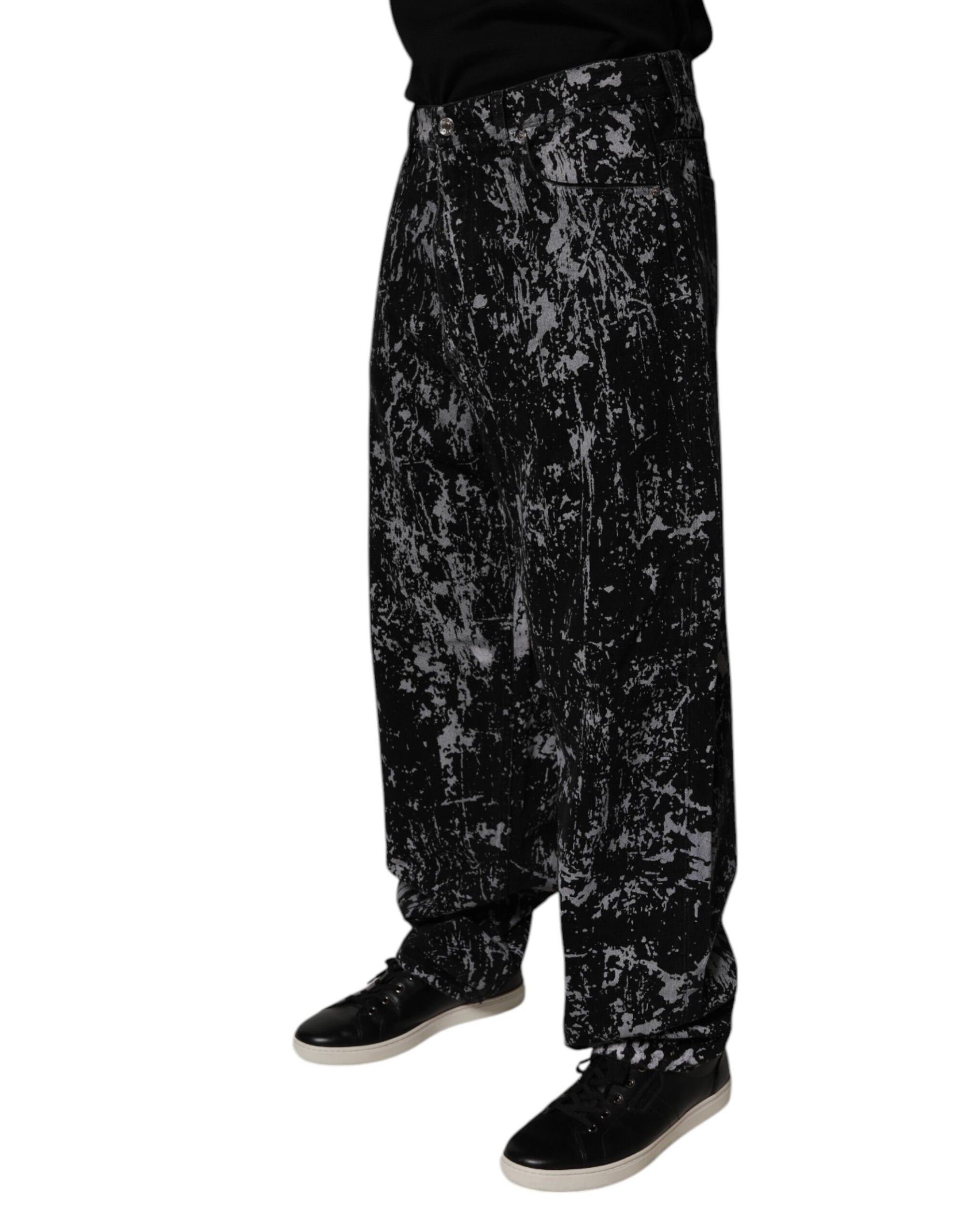 Dolce &amp; Gabbana Black Tie Dye Cotton Straight Men Denim Jeans