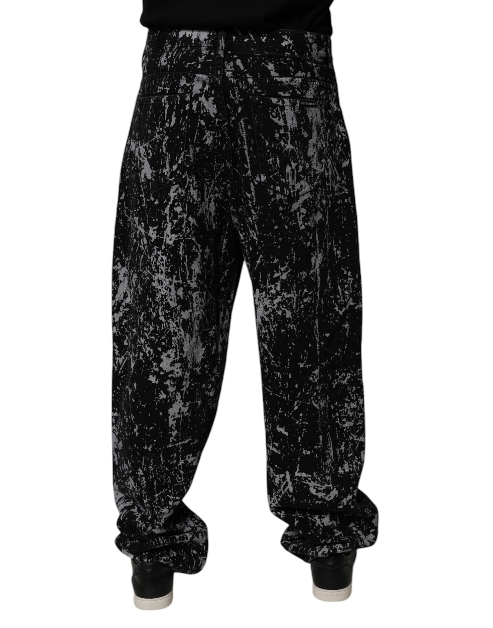 Dolce &amp; Gabbana Black Tie Dye Cotton Straight Men Denim Jeans